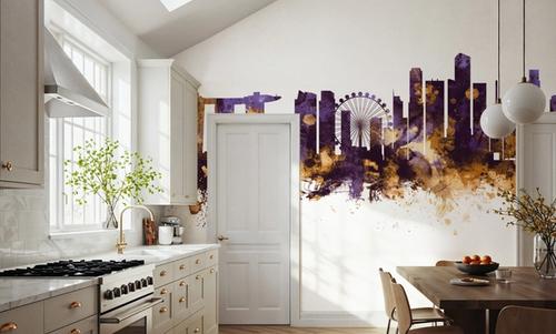 Singapore Skyline Purple & Gold