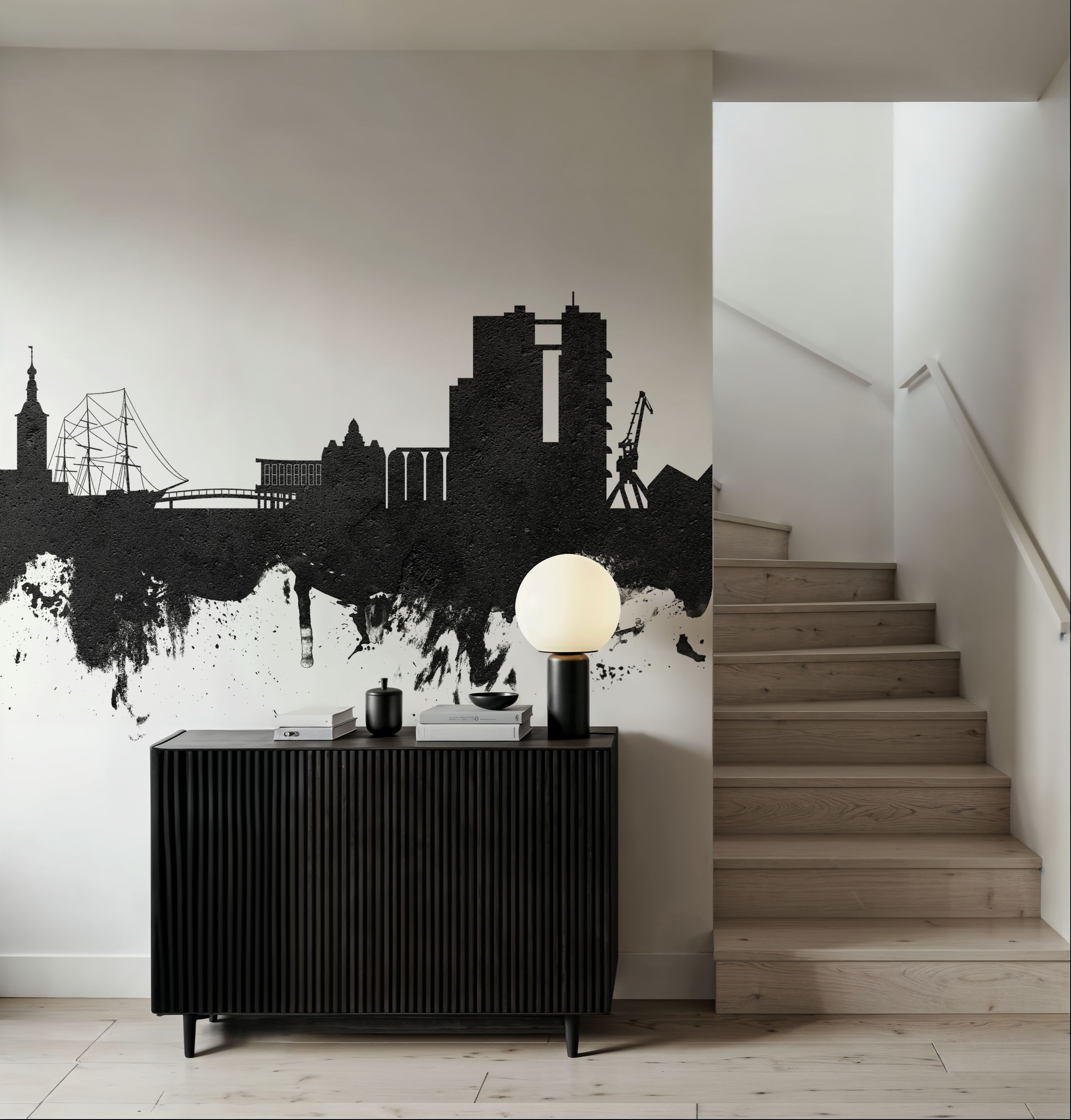 Halmstad Sweden Skyline Black & White