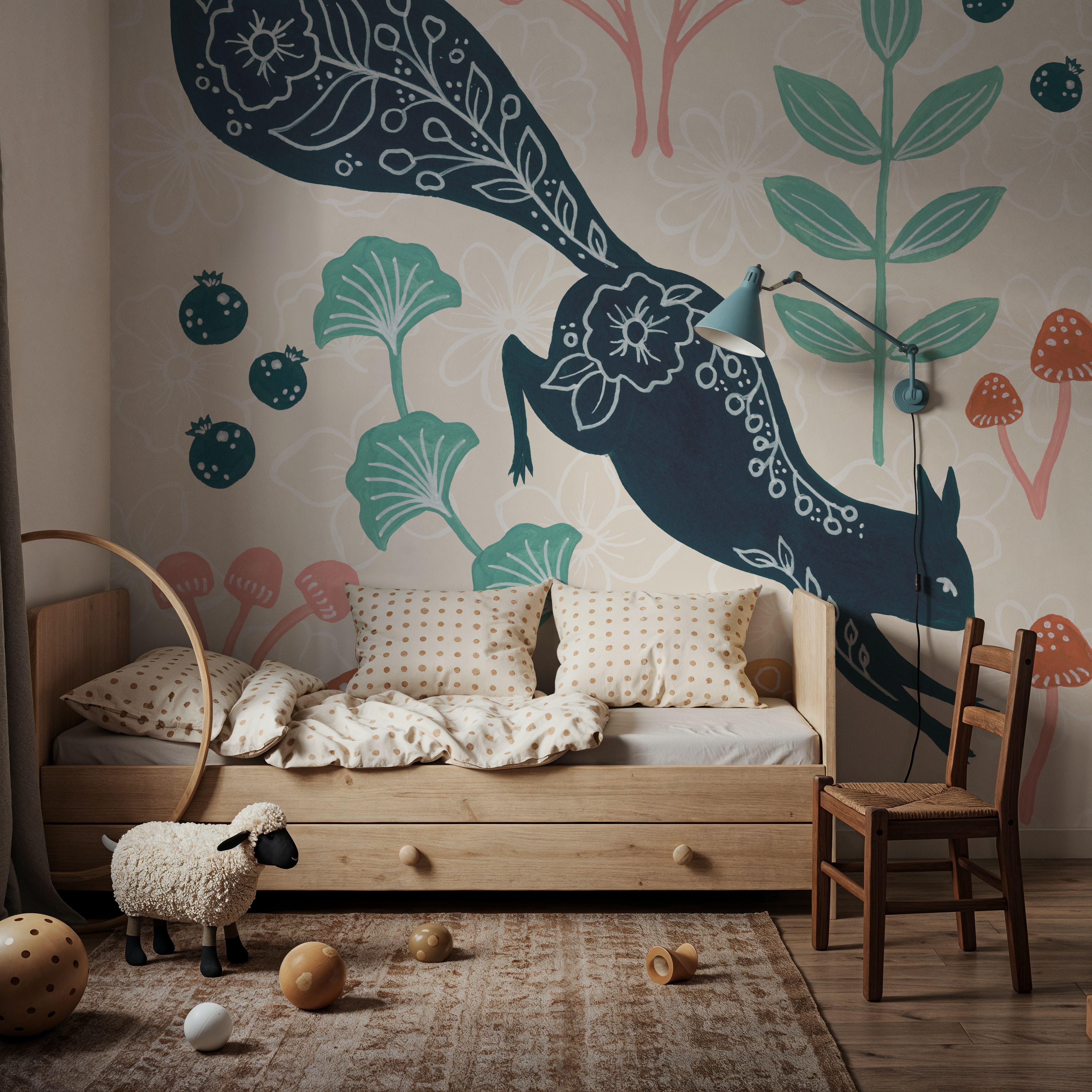 Wall Mural - Gathering Mushrooms - Animals mural wallpaper - Kids' Room - Wallism US - Premium, Textured or Peel & Stick
