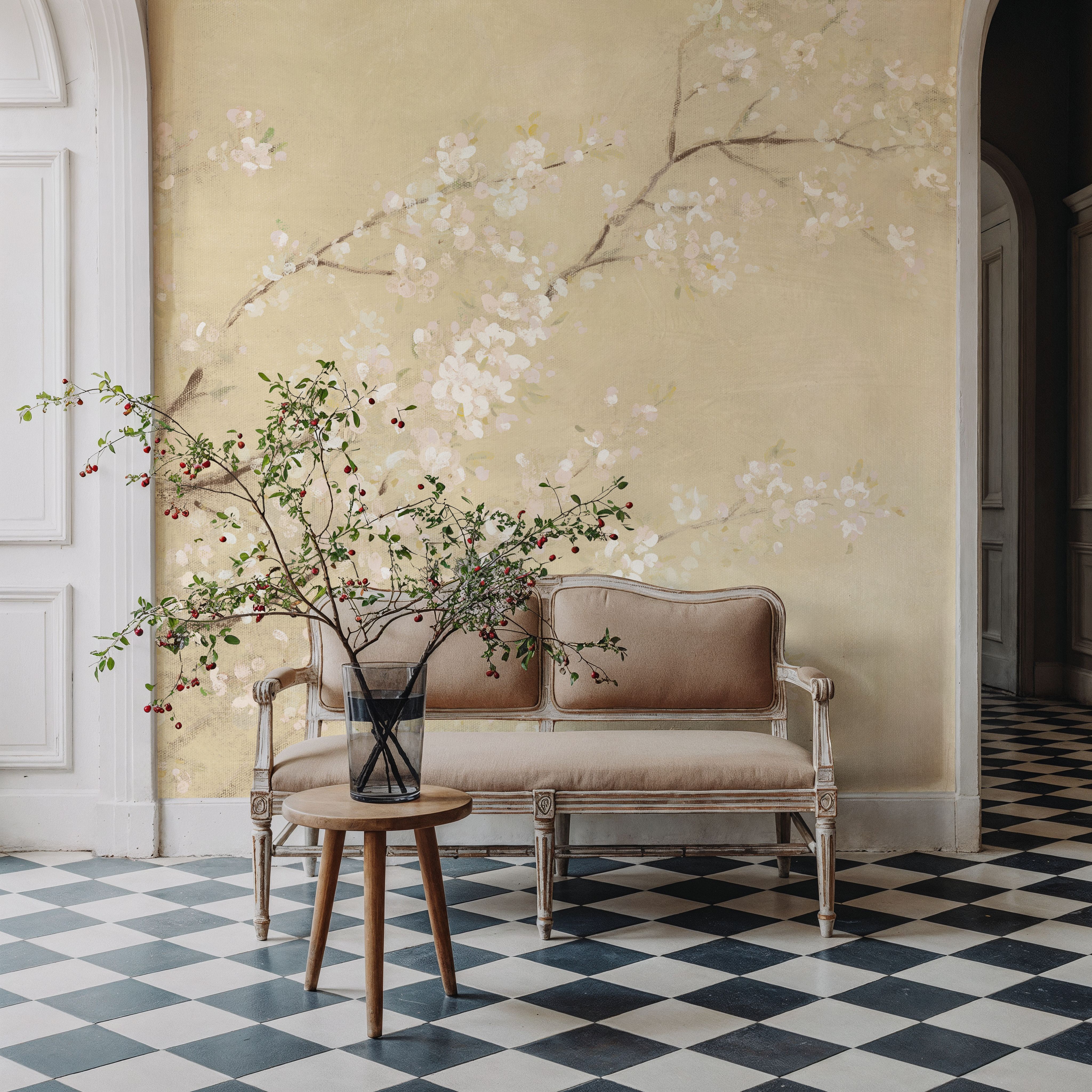 White Cherry Blossoms I Linen
