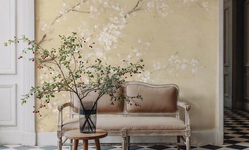 White Cherry Blossoms I Linen