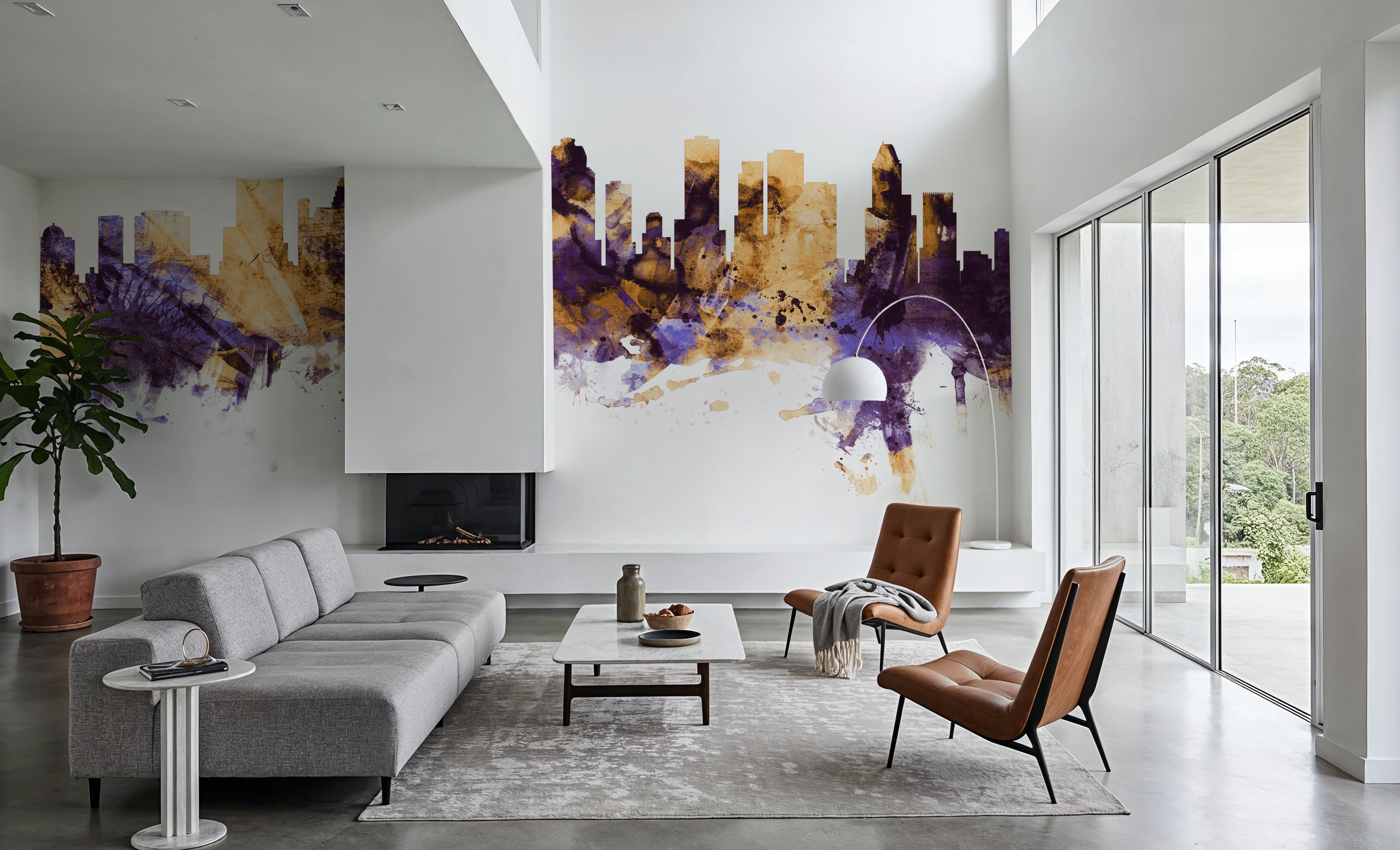 Houston Skyline Purple & Gold, Wallpaper