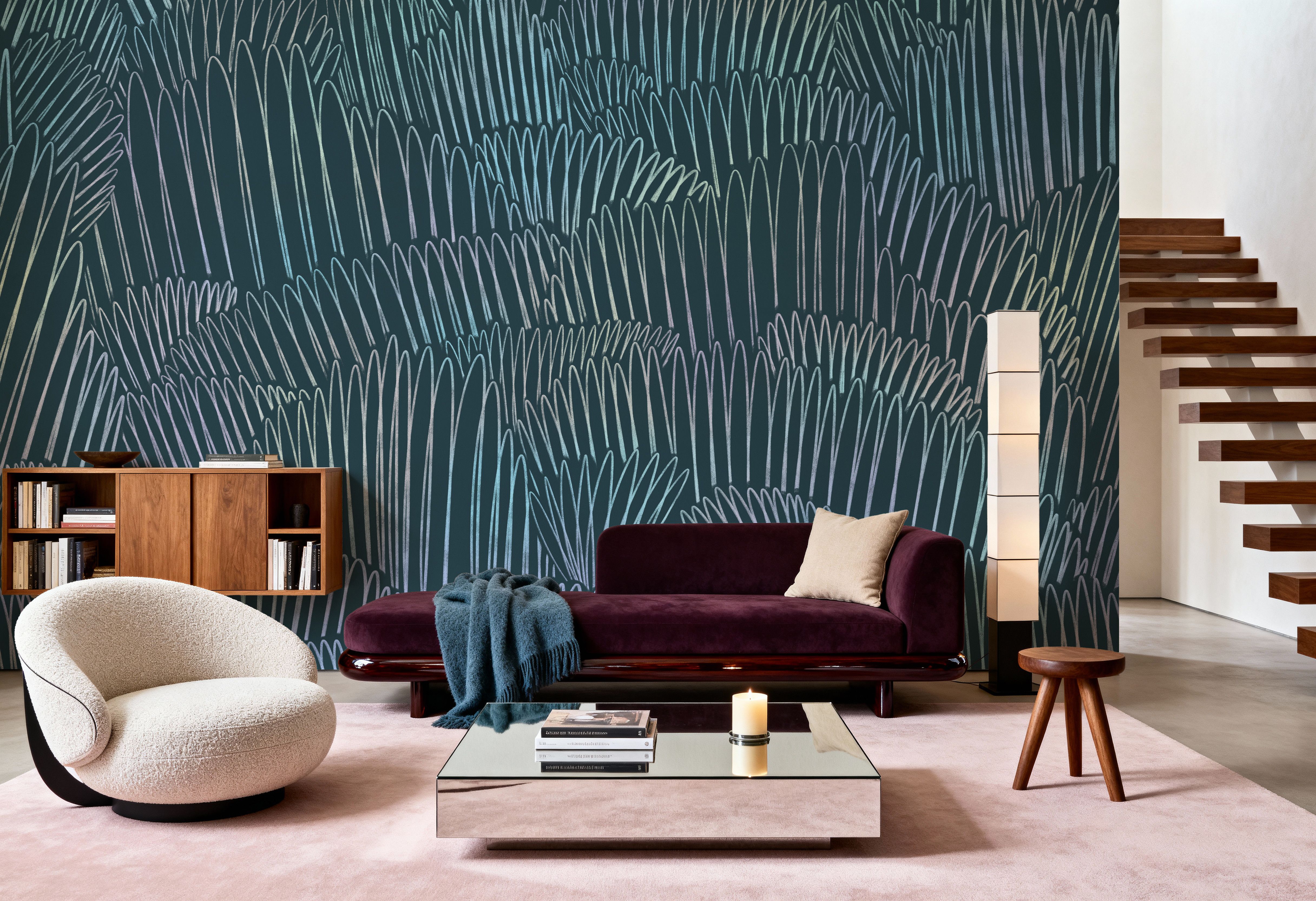 Ruffles Hills, Teal, Carte da parati