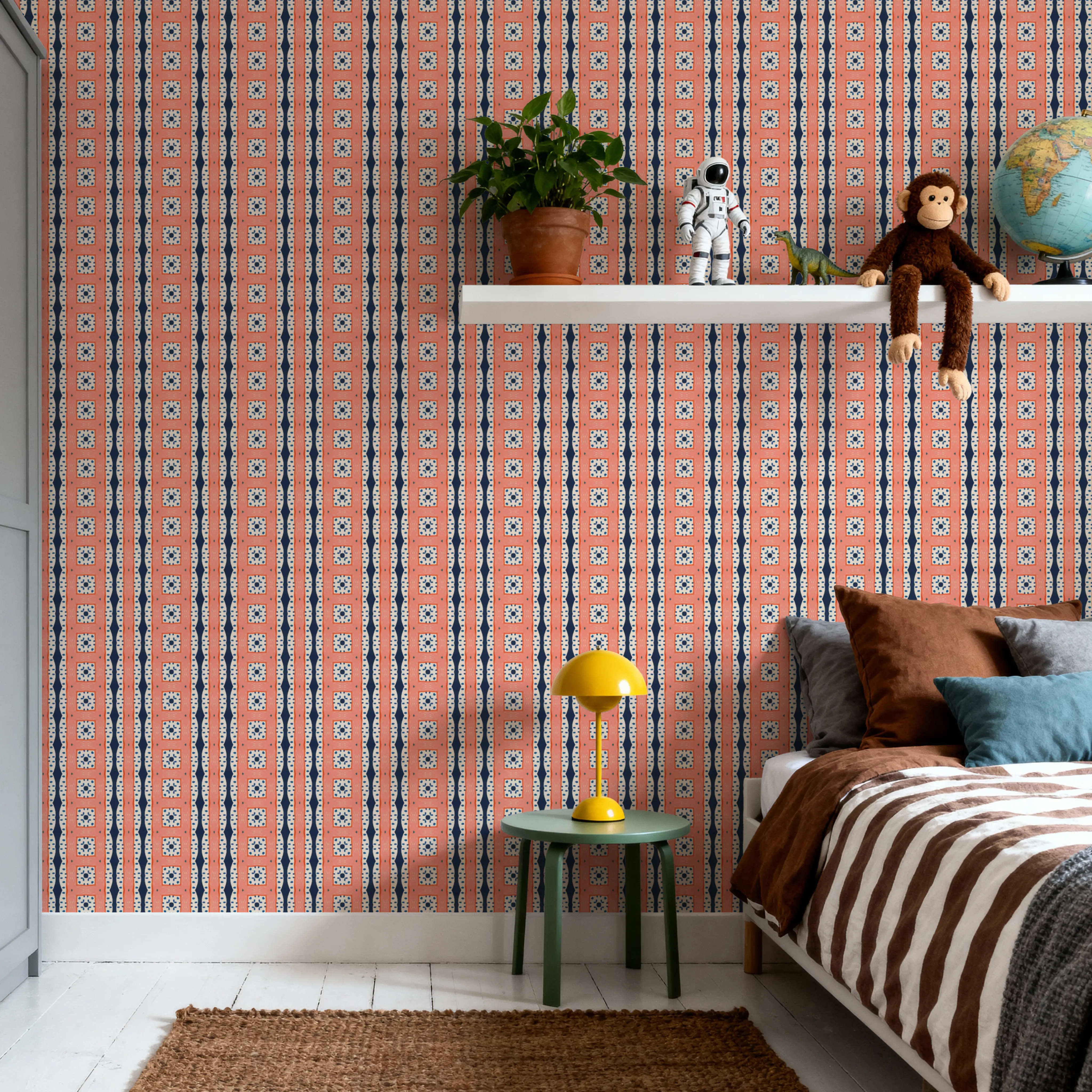 Wallpaper - Tie-Dye Serula - Squares Stripes - Orange - Offices - Wallism UK - Peel & Stick or Paste-the-Wall