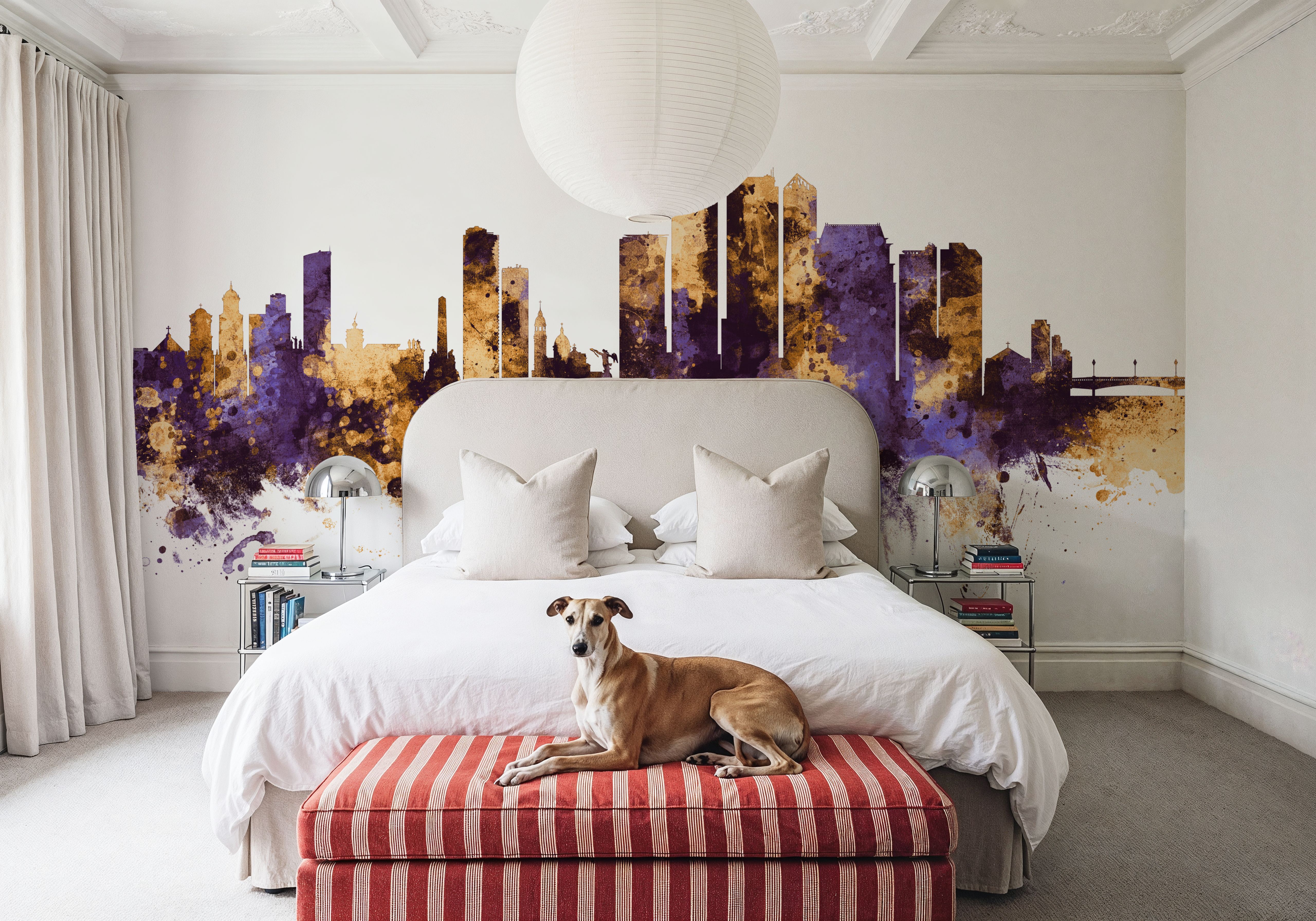 Manila Philippines Skyline Purple & Gold, Wallpaper