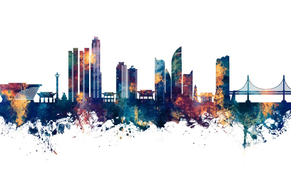 Busan South Korea Skyline Blue & Bronze