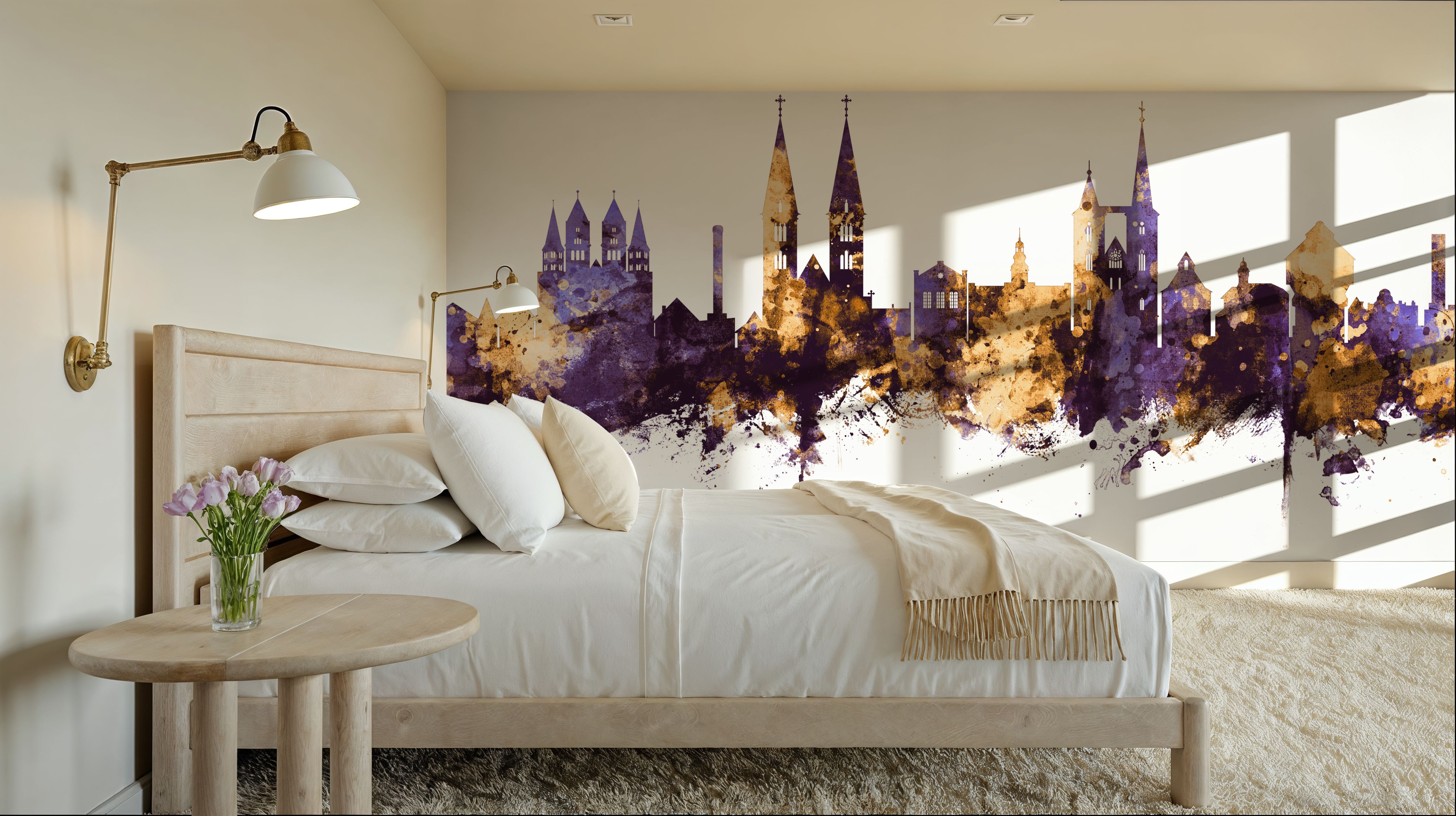 Halberstadt Germany Skyline Purple & Gold, Wallpaper
