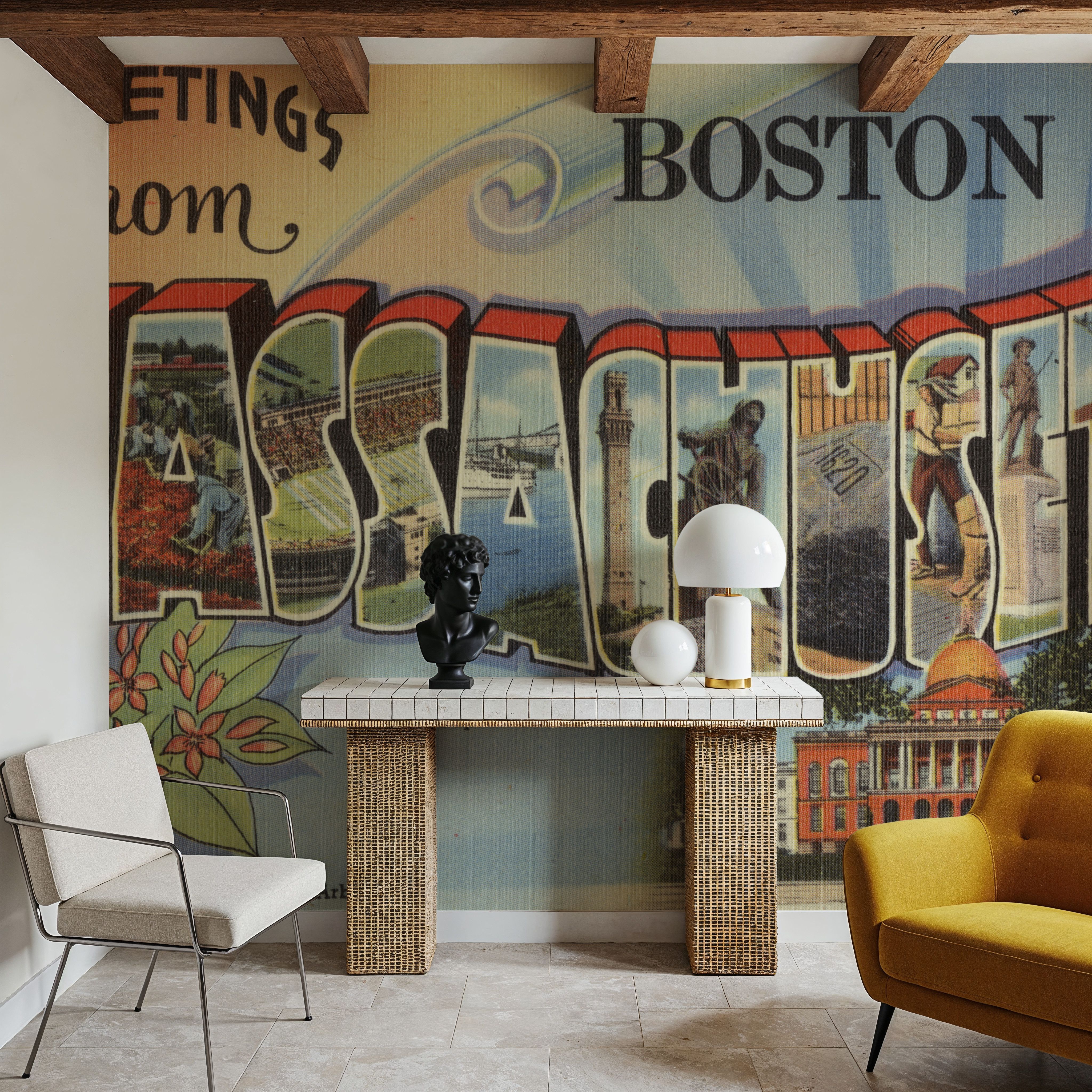 Greetings from Massachusetts - Screenprint Postcard