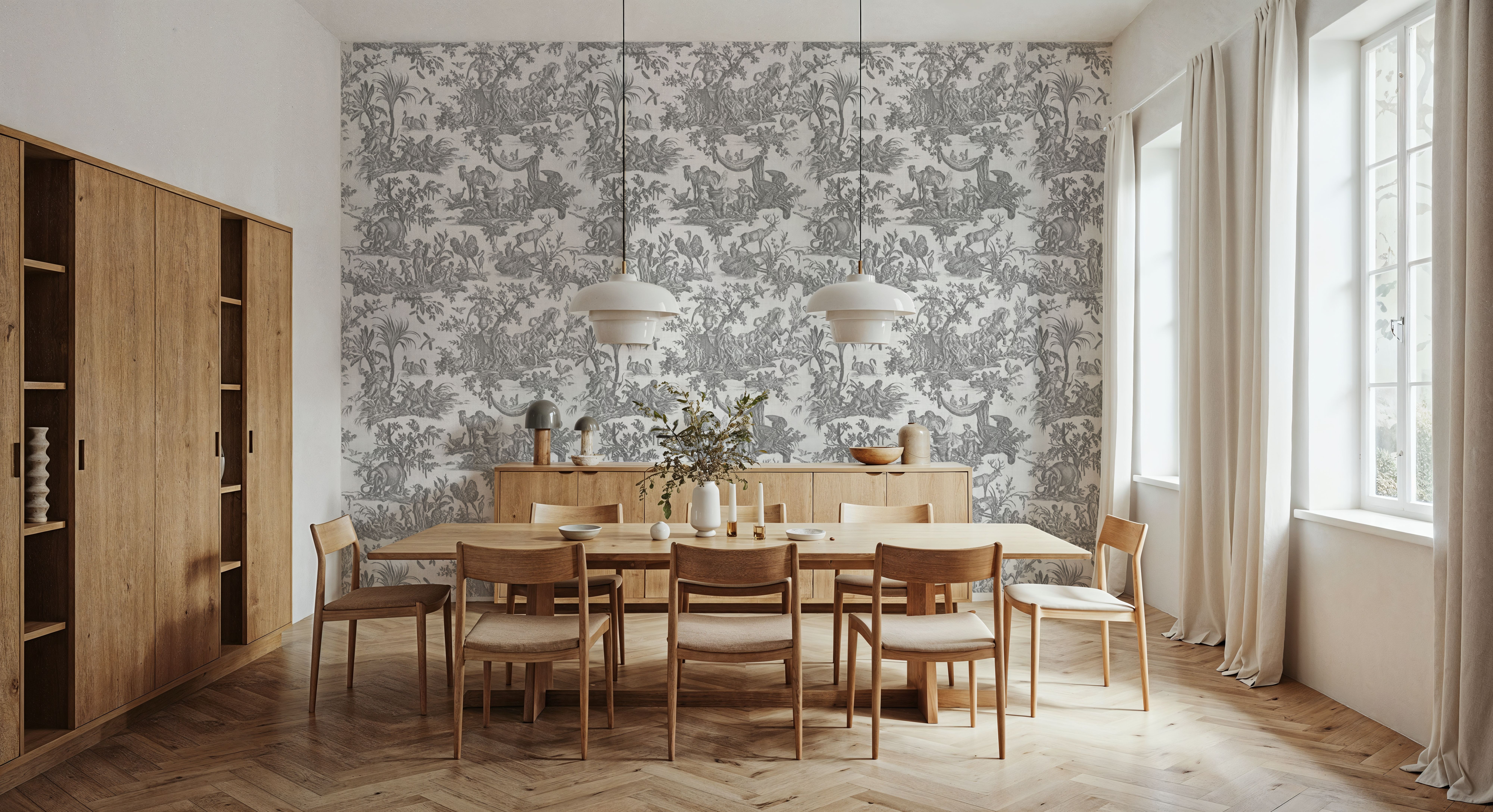 Patinated Linen Toile de Jouy, Stone