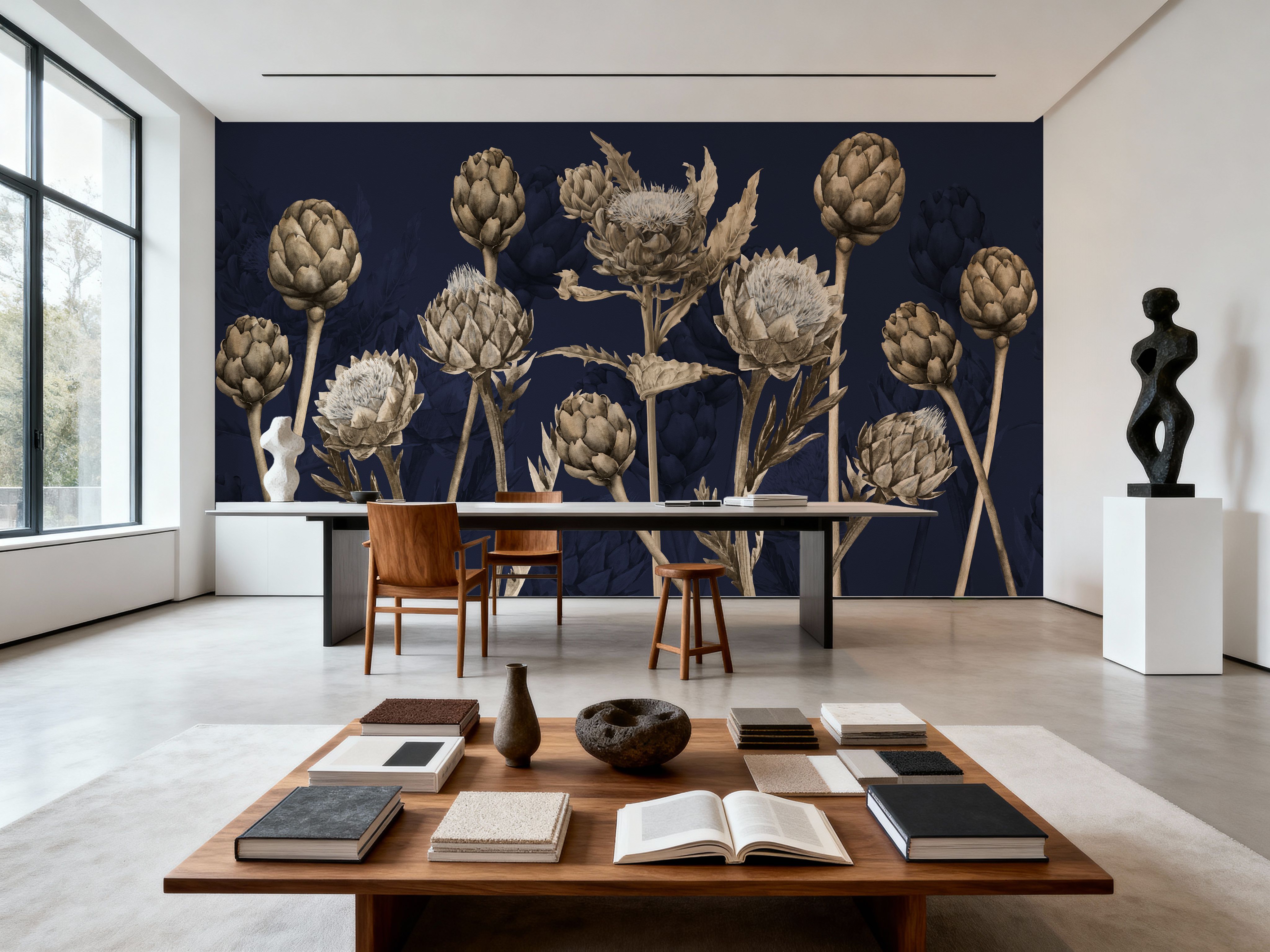 Artichoke Blooms, Navy Blue