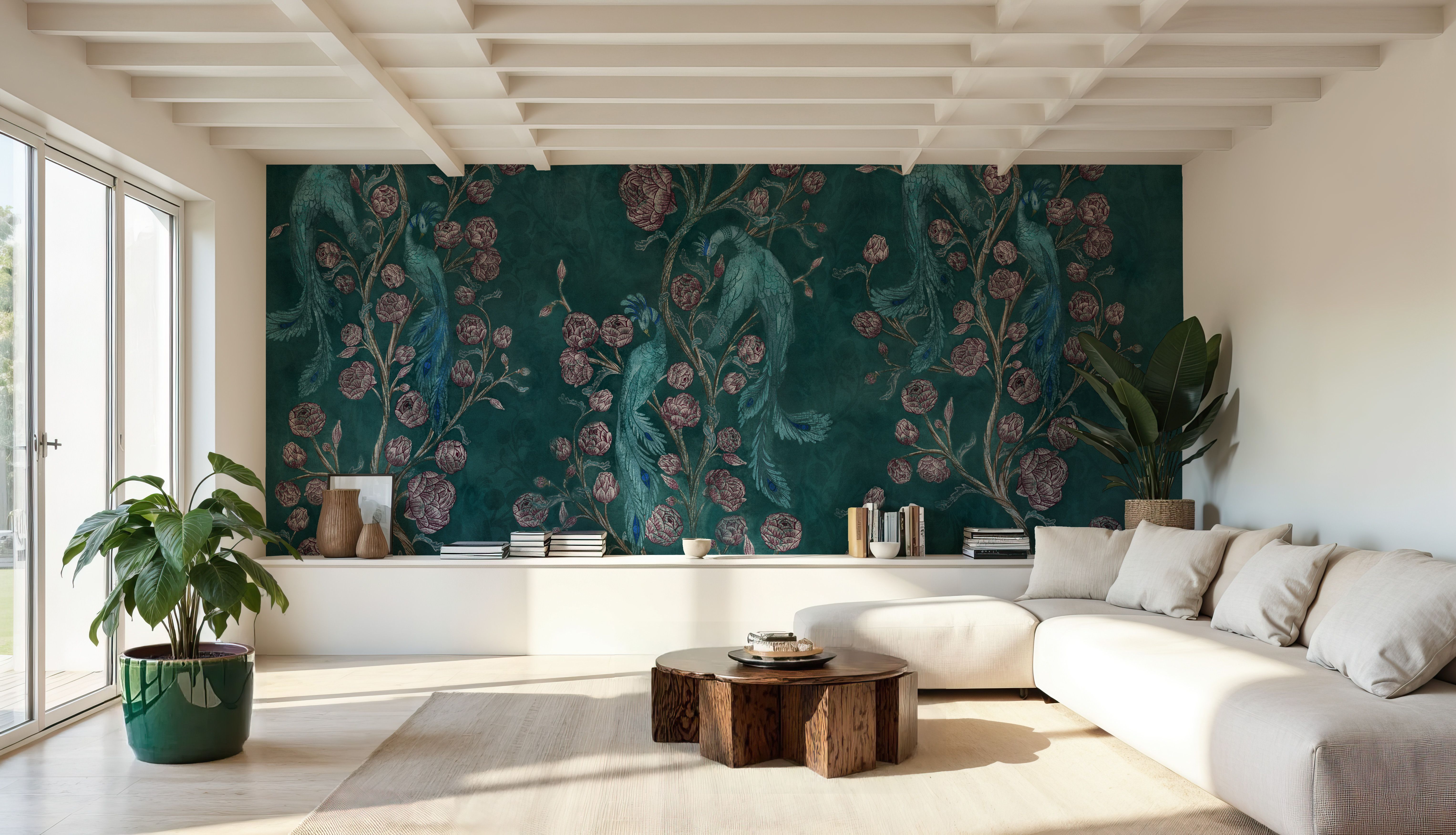 Peacock and Peony Chinoiserie Teal