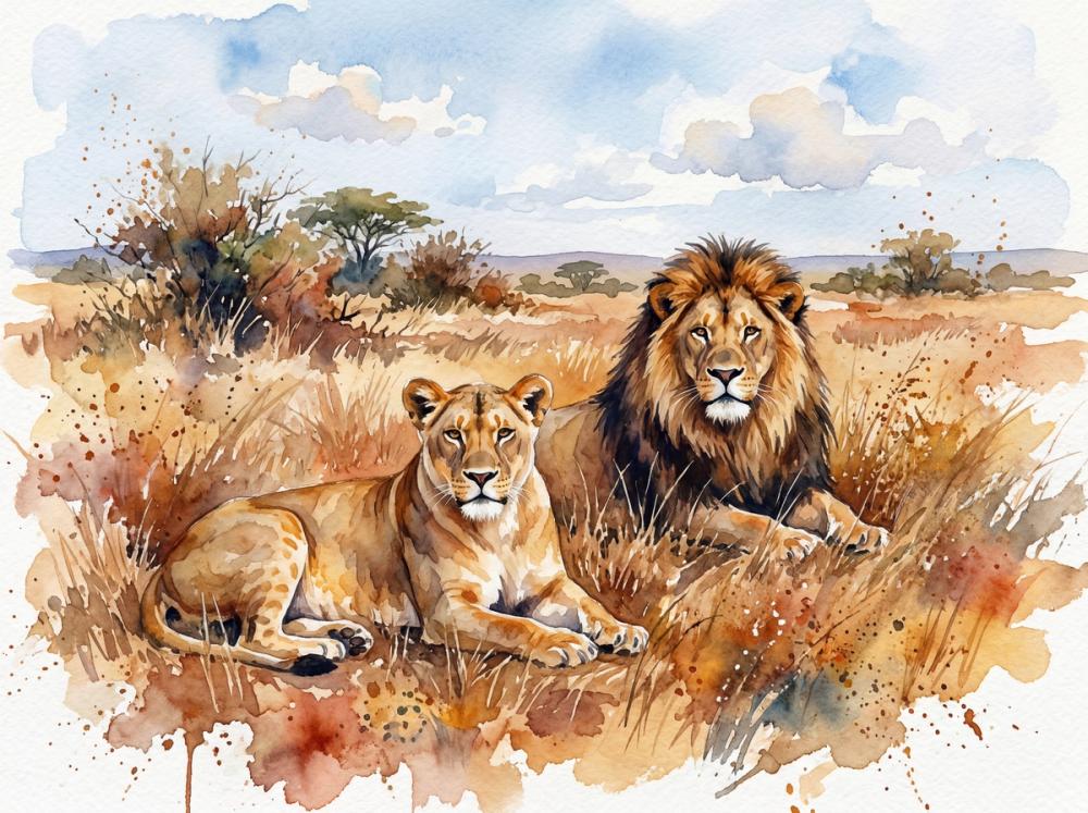 Lions II - Watercolor Predators Series
