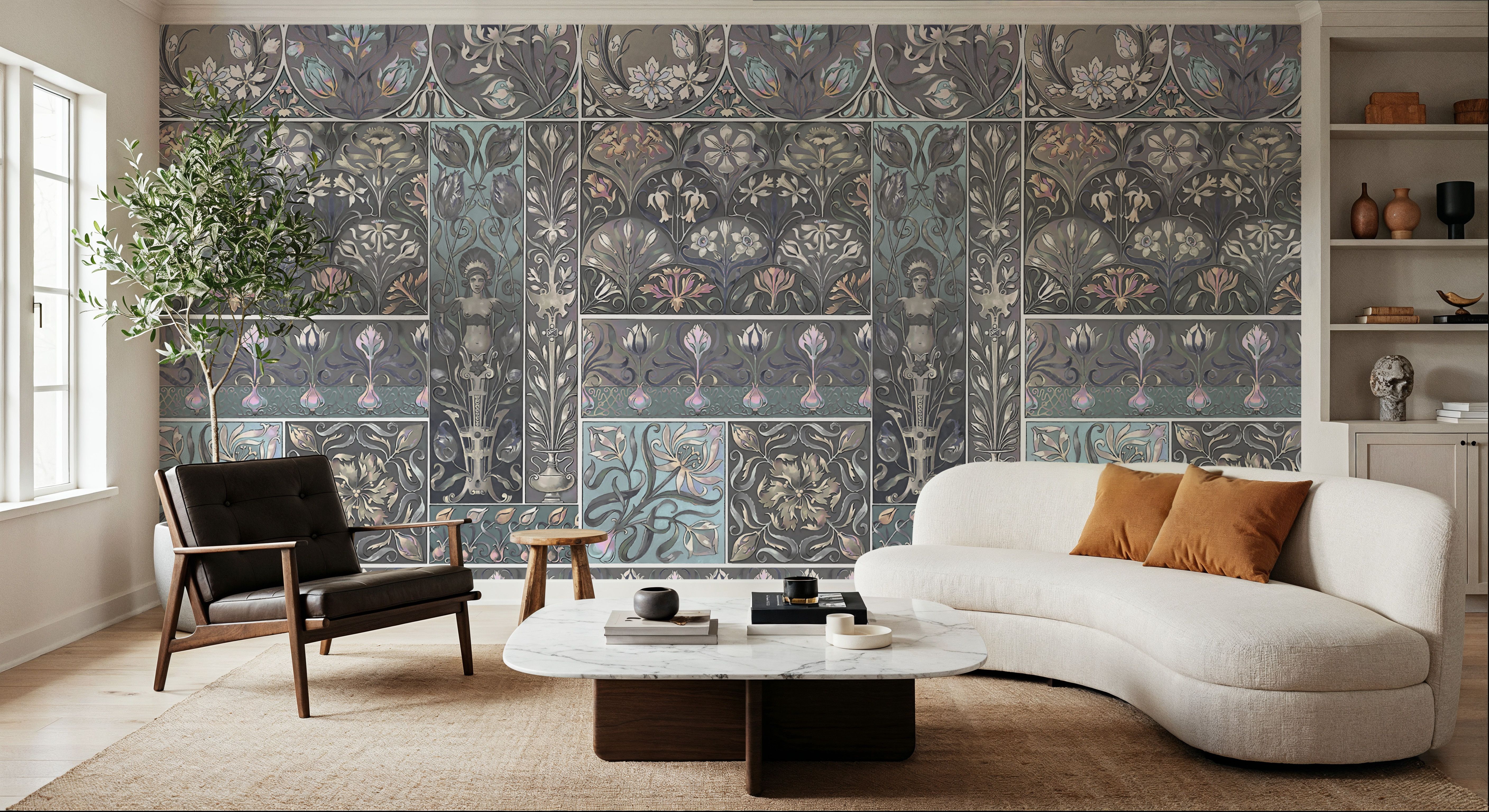 Art Deco Floral Wall Blue