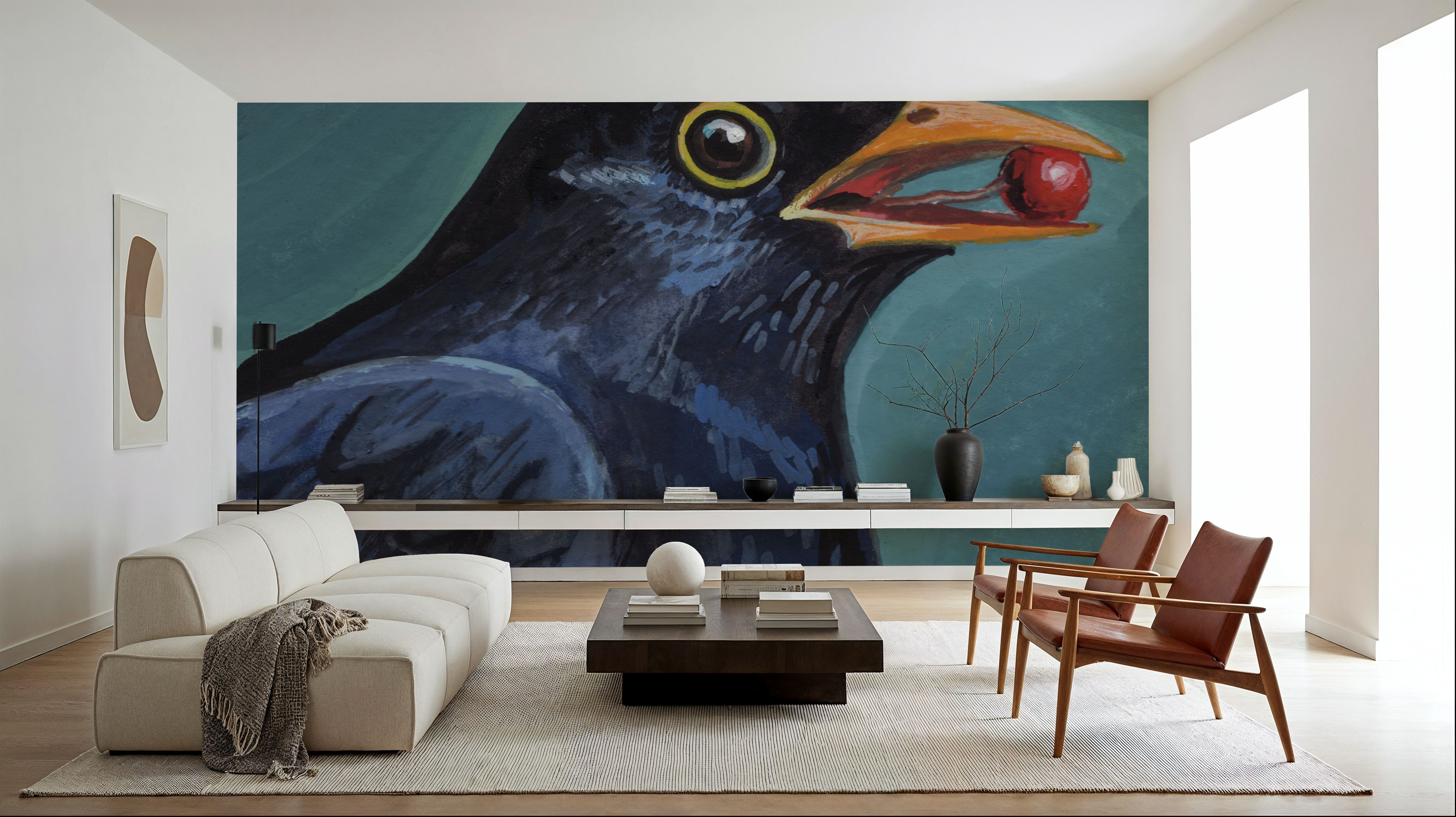 Black Bird With A Berry, Tapeten