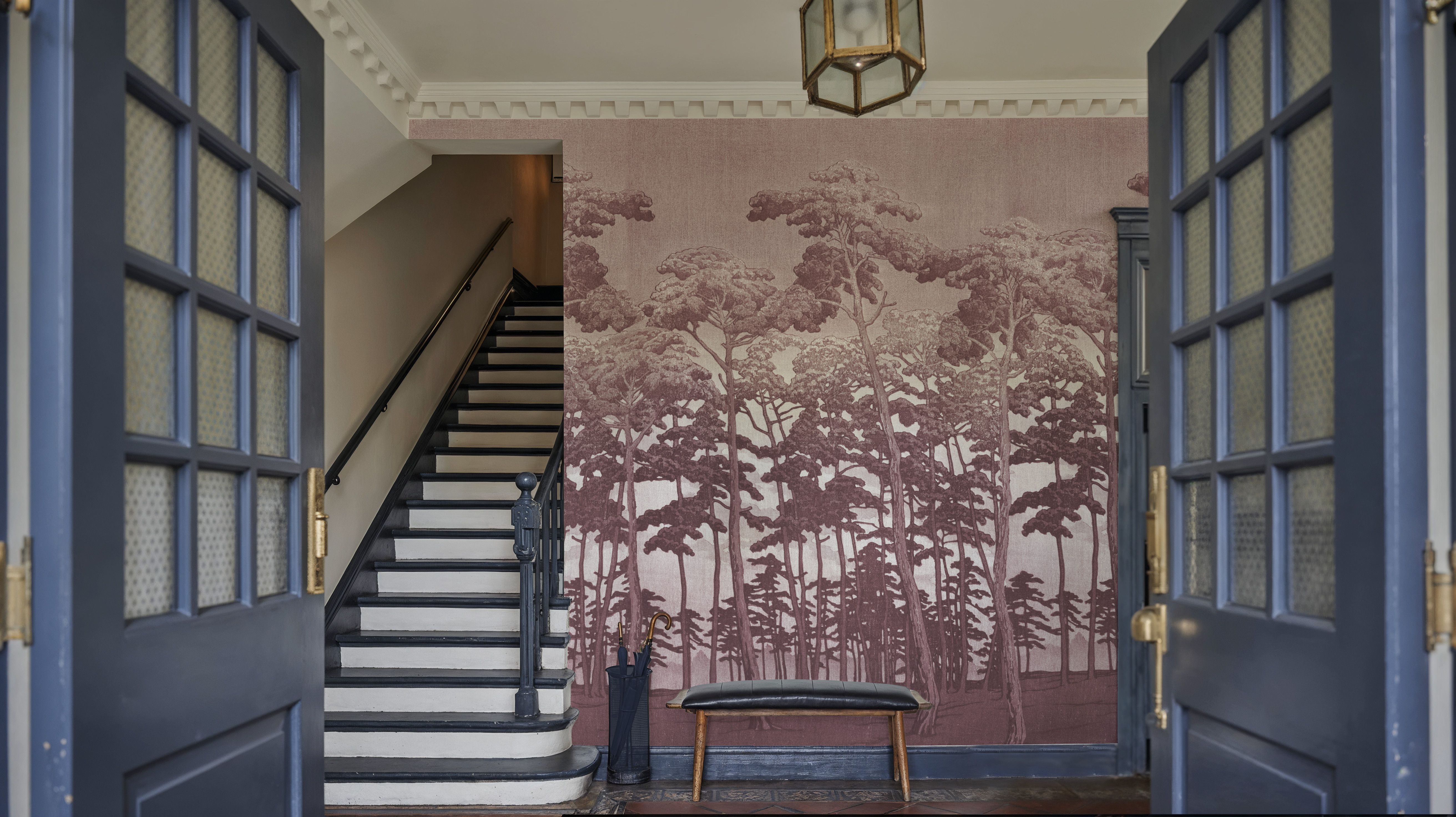 Tranquil Pinescape, Dusty Wine, Wallpaper