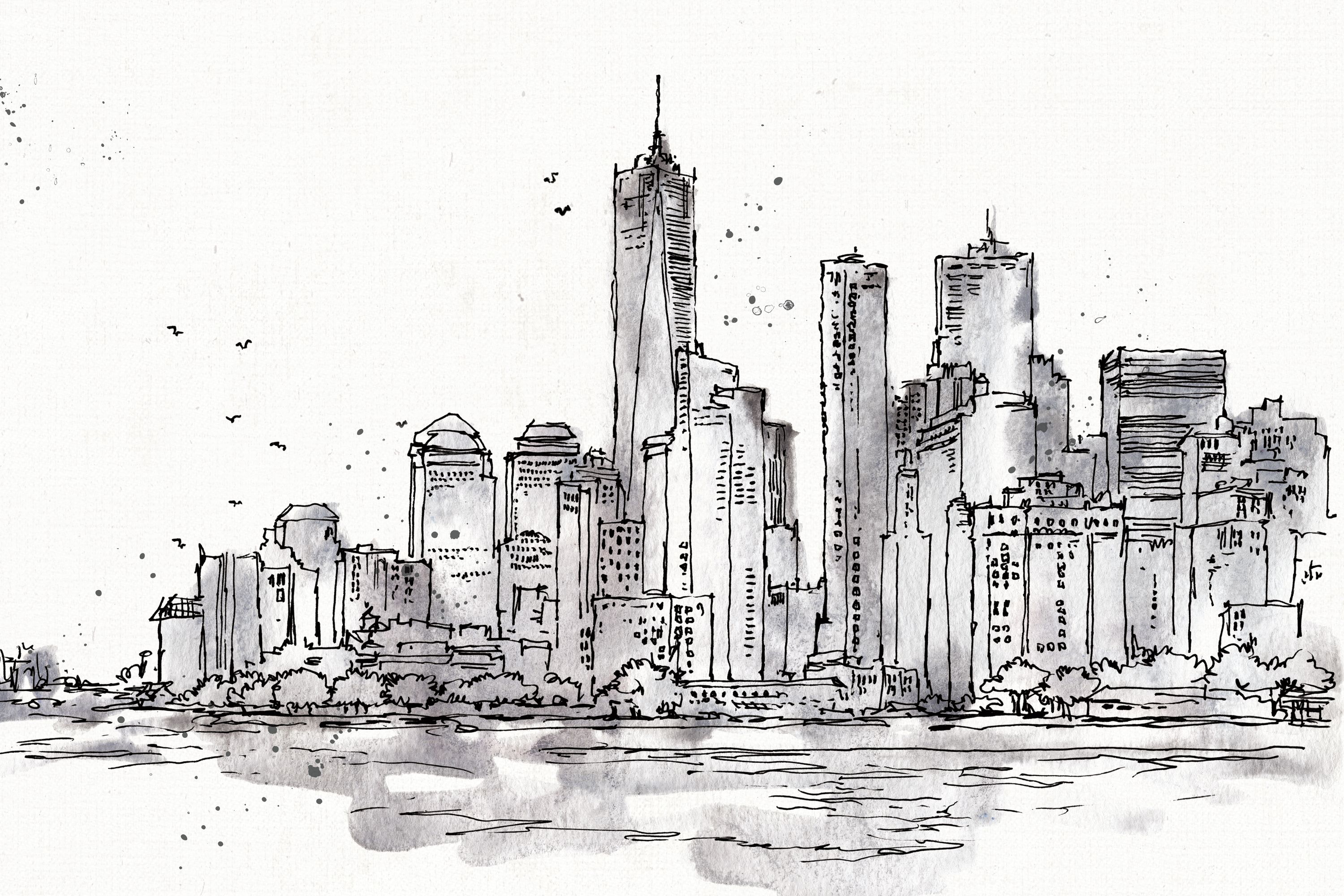 Skyline Sketches New York premium wallpaper mural | Wallism | A