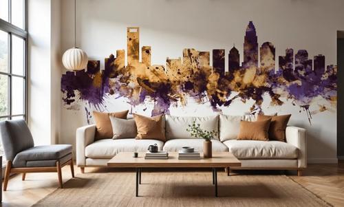 Charlotte North Carolina Skyline Purple & Gold