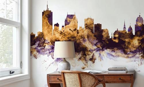 Quebec Canada Skyline Purple & Gold
