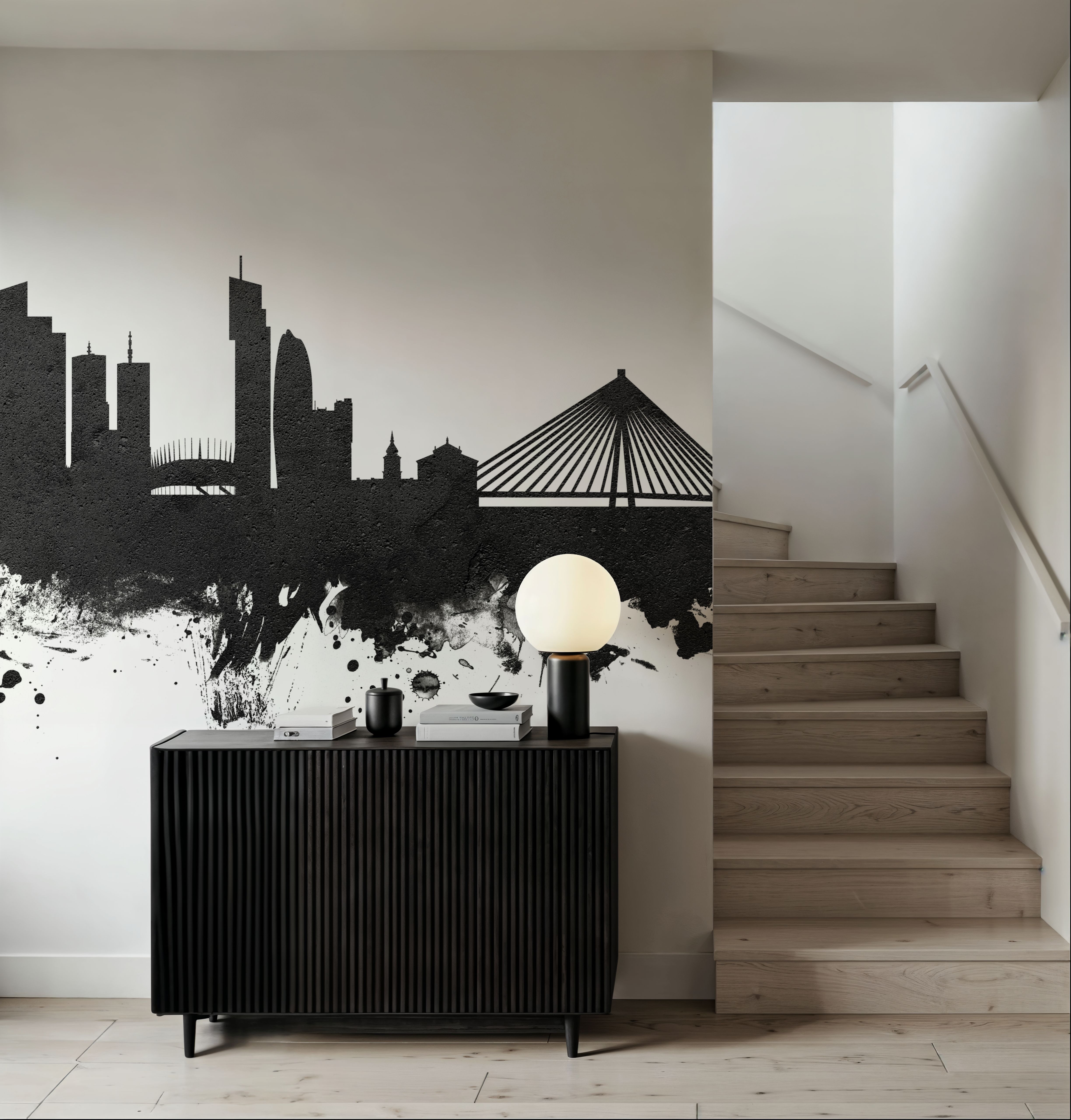 Warsaw Poland Skyline Black & White 