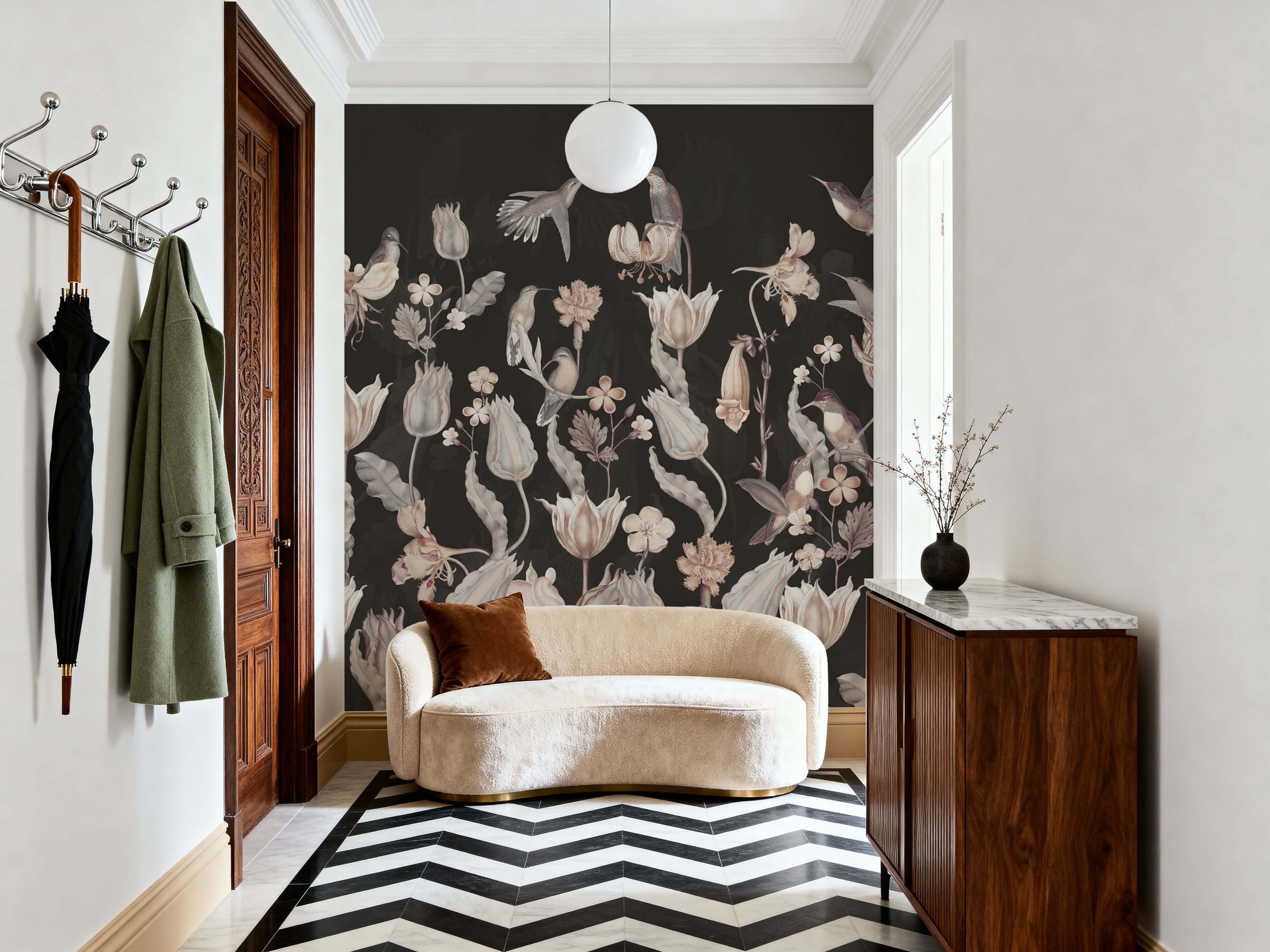 Tulips & Birds, Black