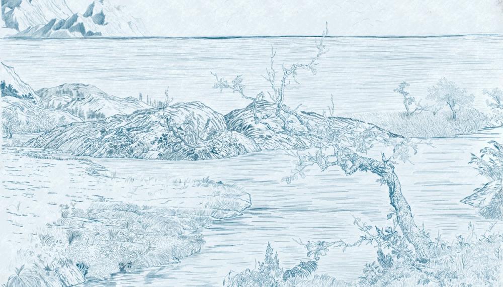Coastal Drawing in Blue