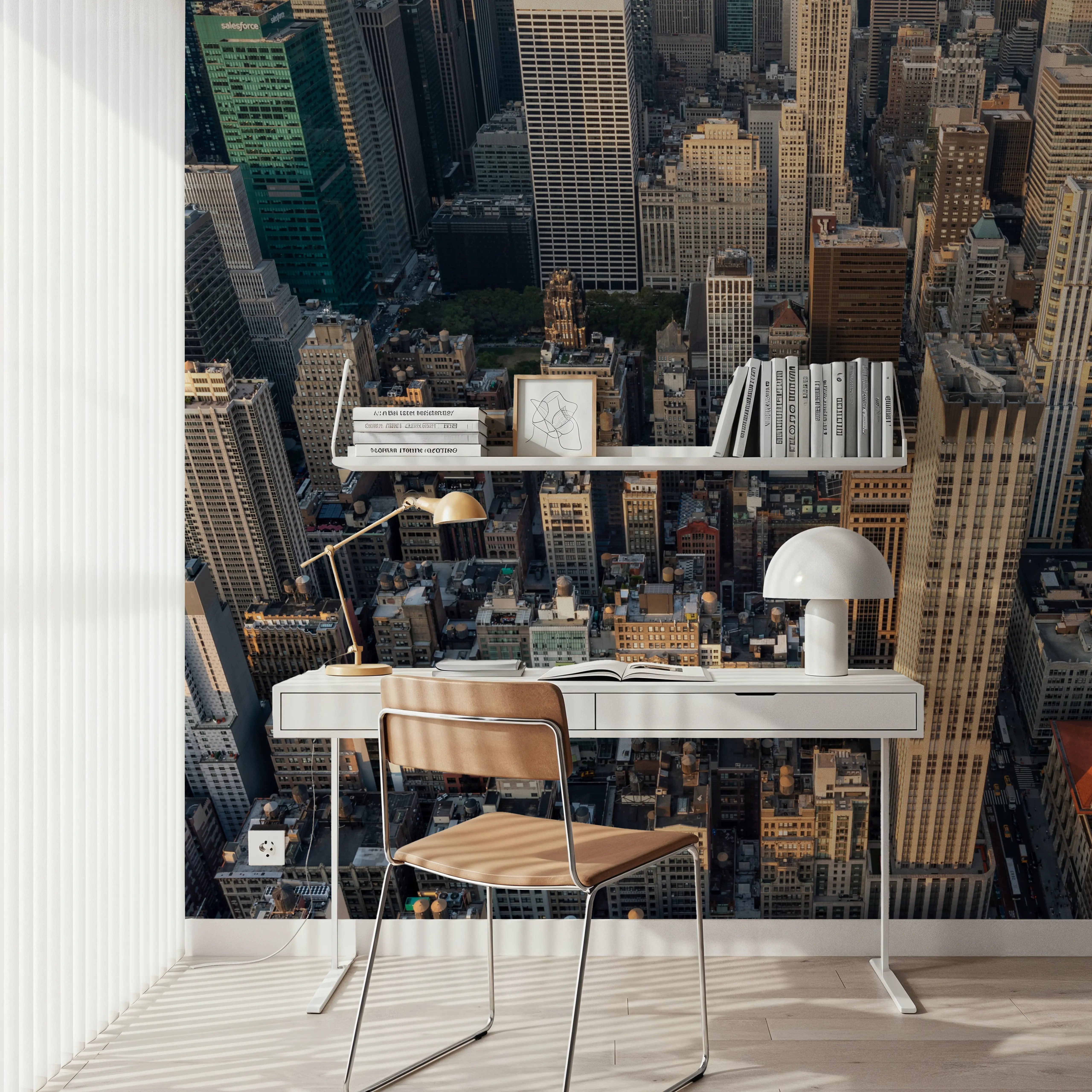 Fotobehang - City from Above - Architectuur Grote Steden Mural - Bruin - Eetkamer - Wallism België - Zelfklevend of Vliesbehang