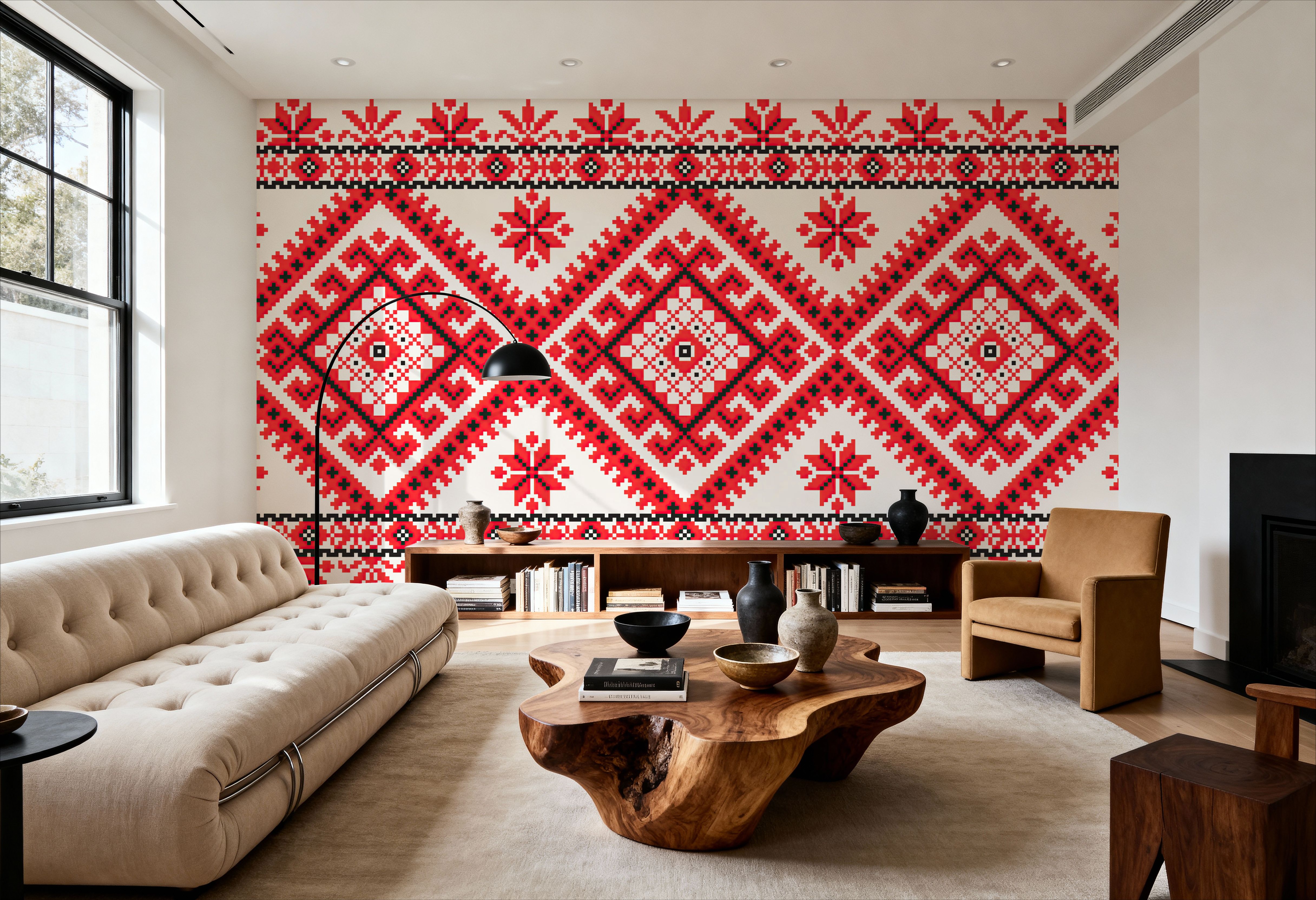 Pixel Embroidery Red, Wallpaper