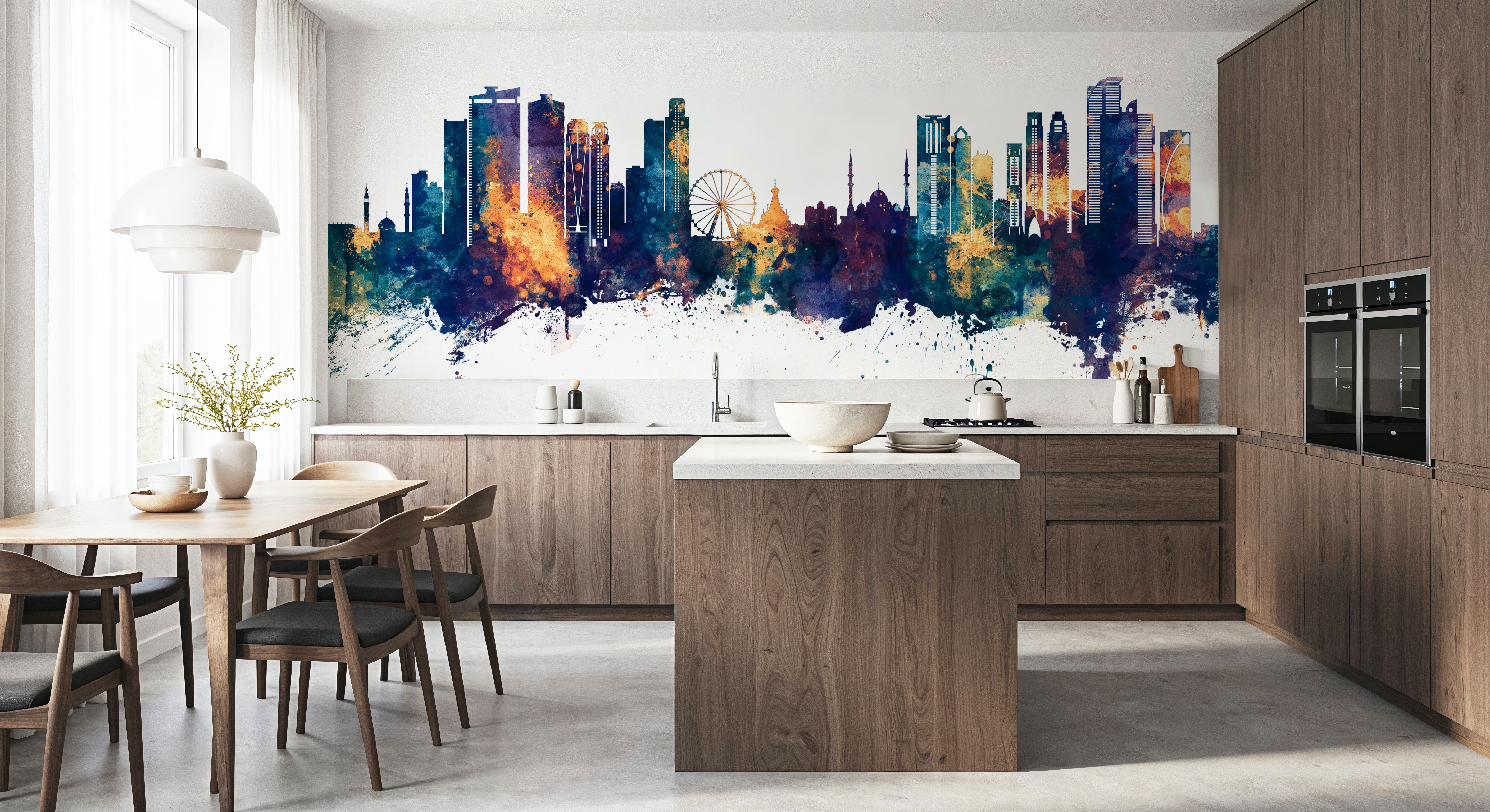 Sharjah Skyline Blue & Bronze, Wallpaper