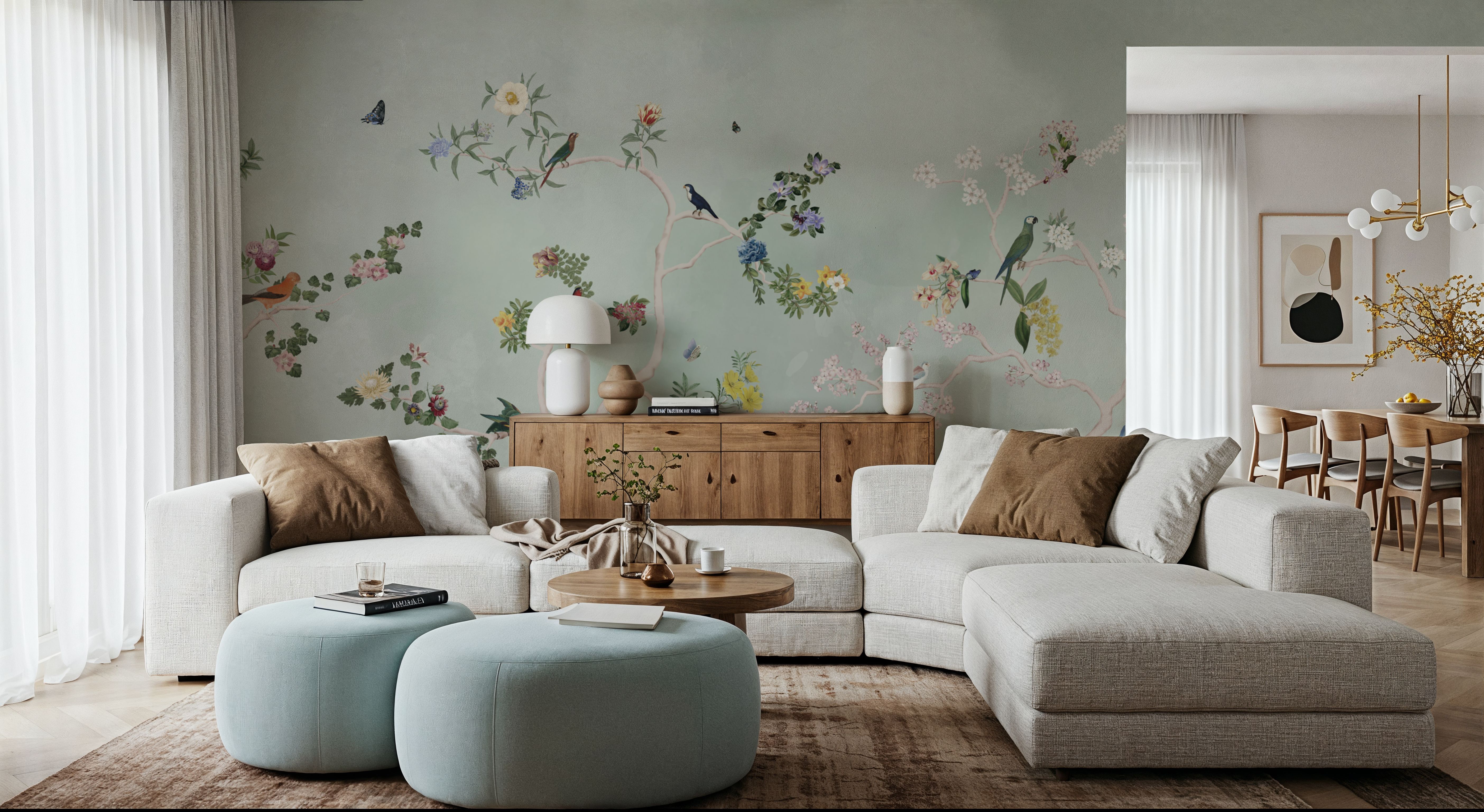 Birds in the Garden Mint, Wallpaper