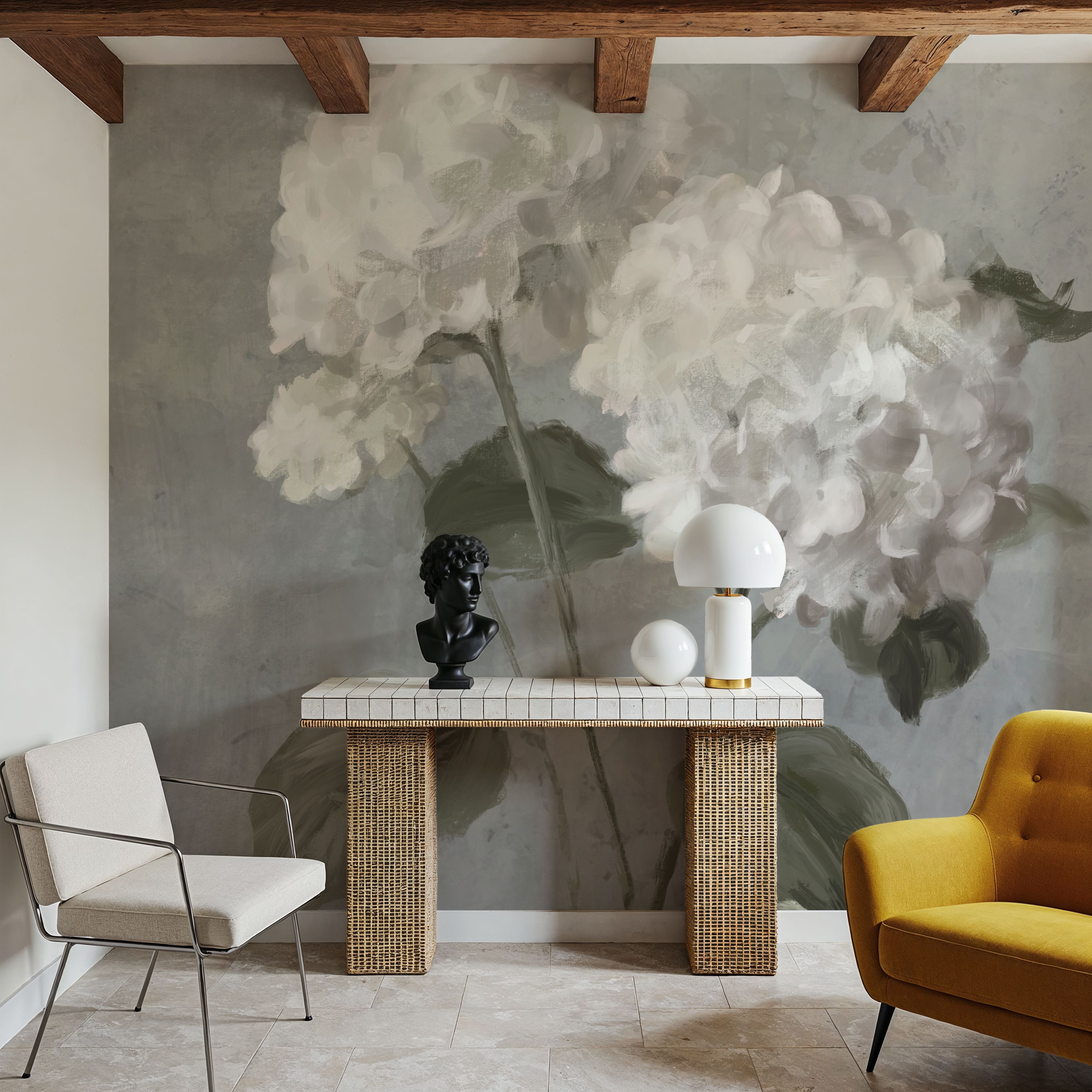 White Hydrangeas on Gray