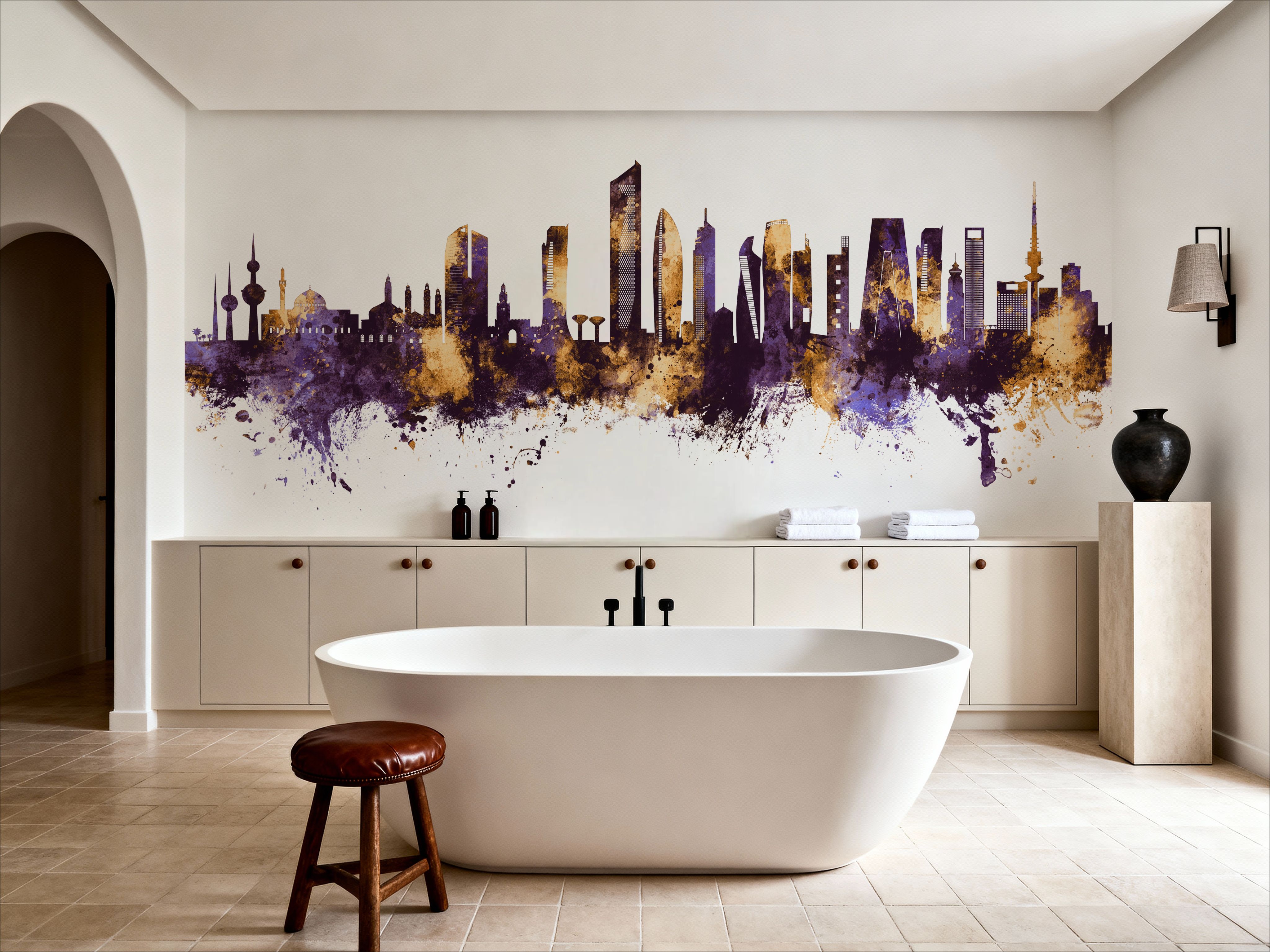 Kuwait City Skyline Purple & Gold