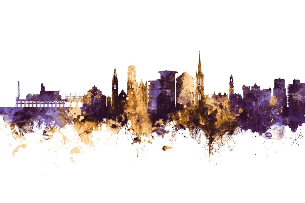 Bournemouth England Skyline Purple & Gold