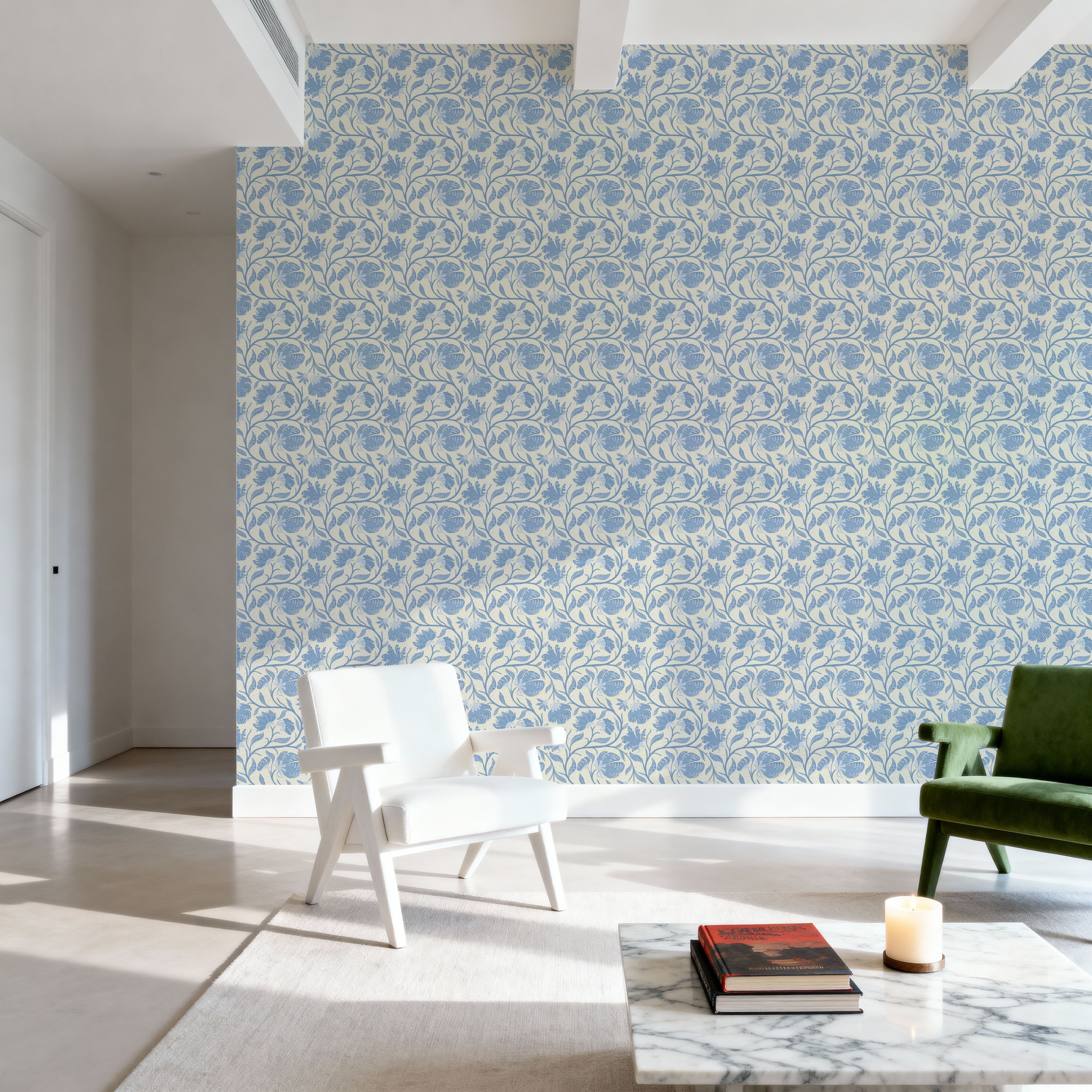 Indial Floral, Baby Blue on Cream