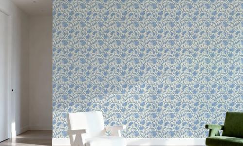 Indial Floral, Baby Blue on Cream