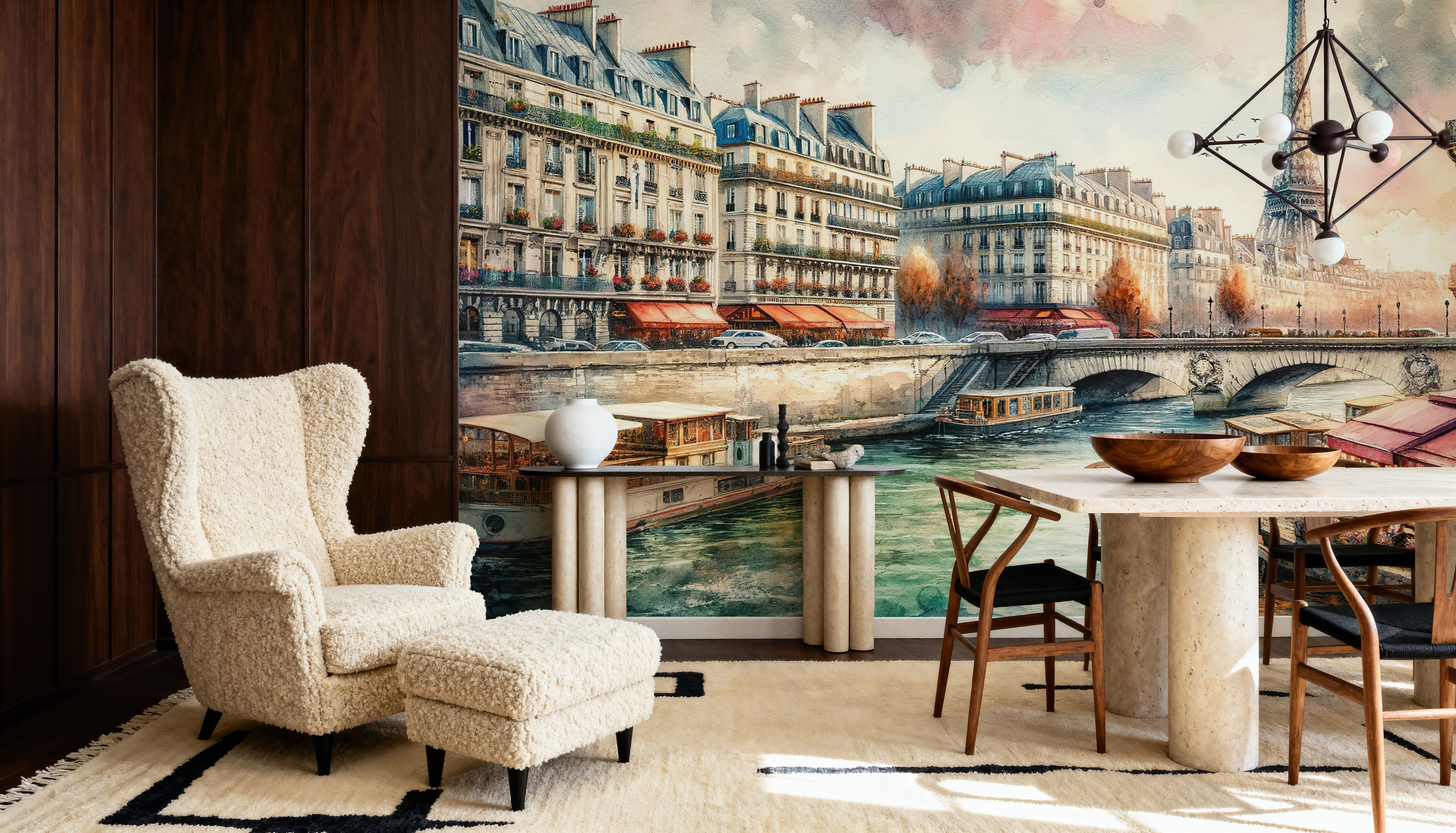 Parisian River Scene with Eiffel Tower