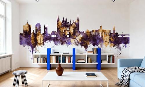 Peterborough England Skyline Purple & Gold
