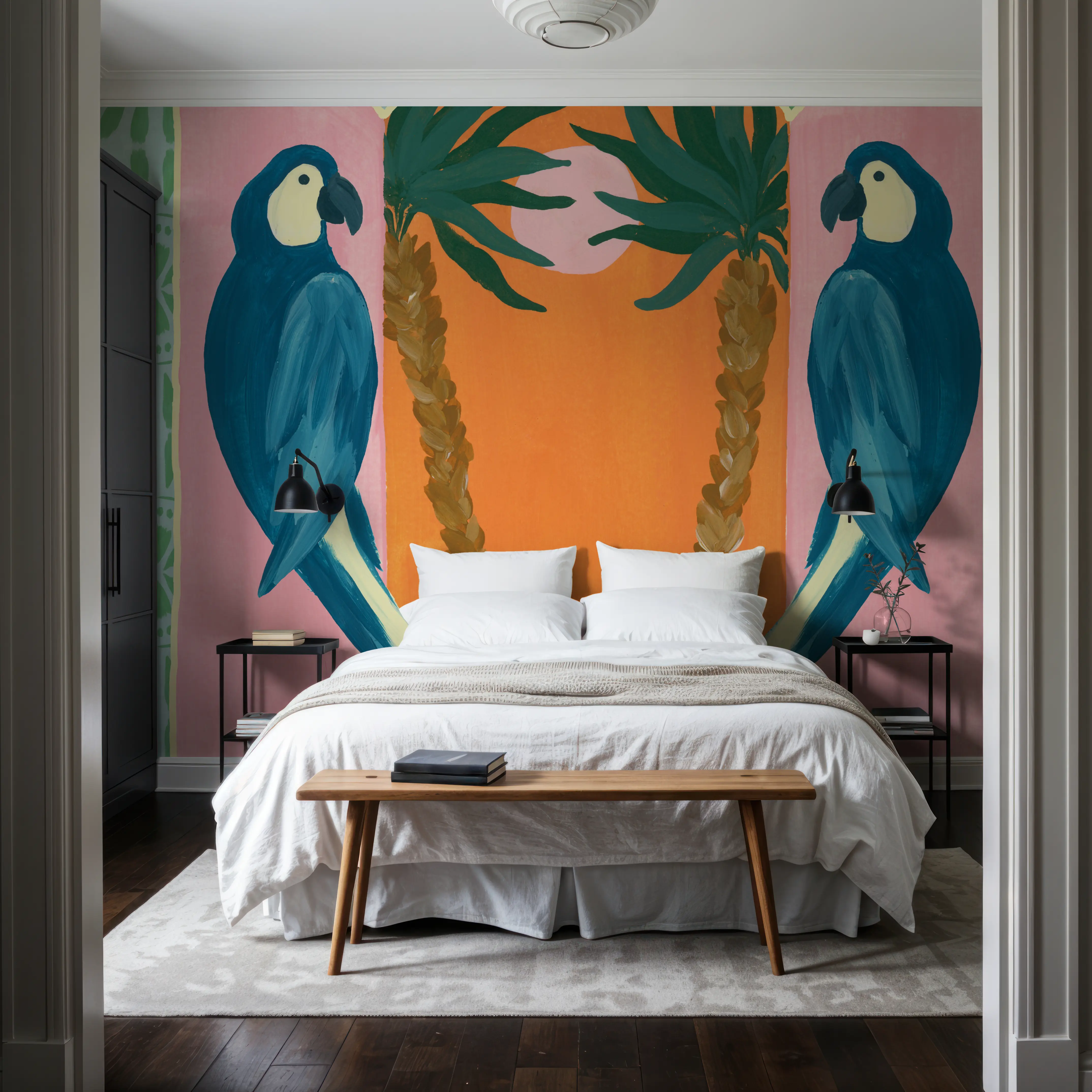 Fotobehang - Tropical Birds III - Strand Dieren Mural - Groen - Eetkamer - Wallism België - Zelfklevend of Vliesbehang