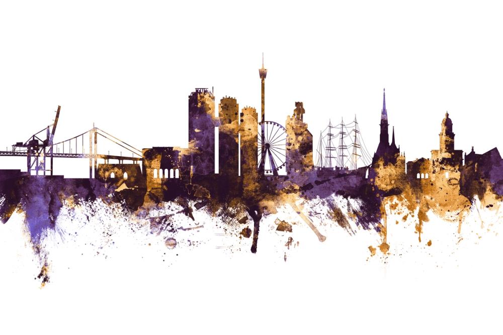 Gothenburg Skyline Purple & Gold
