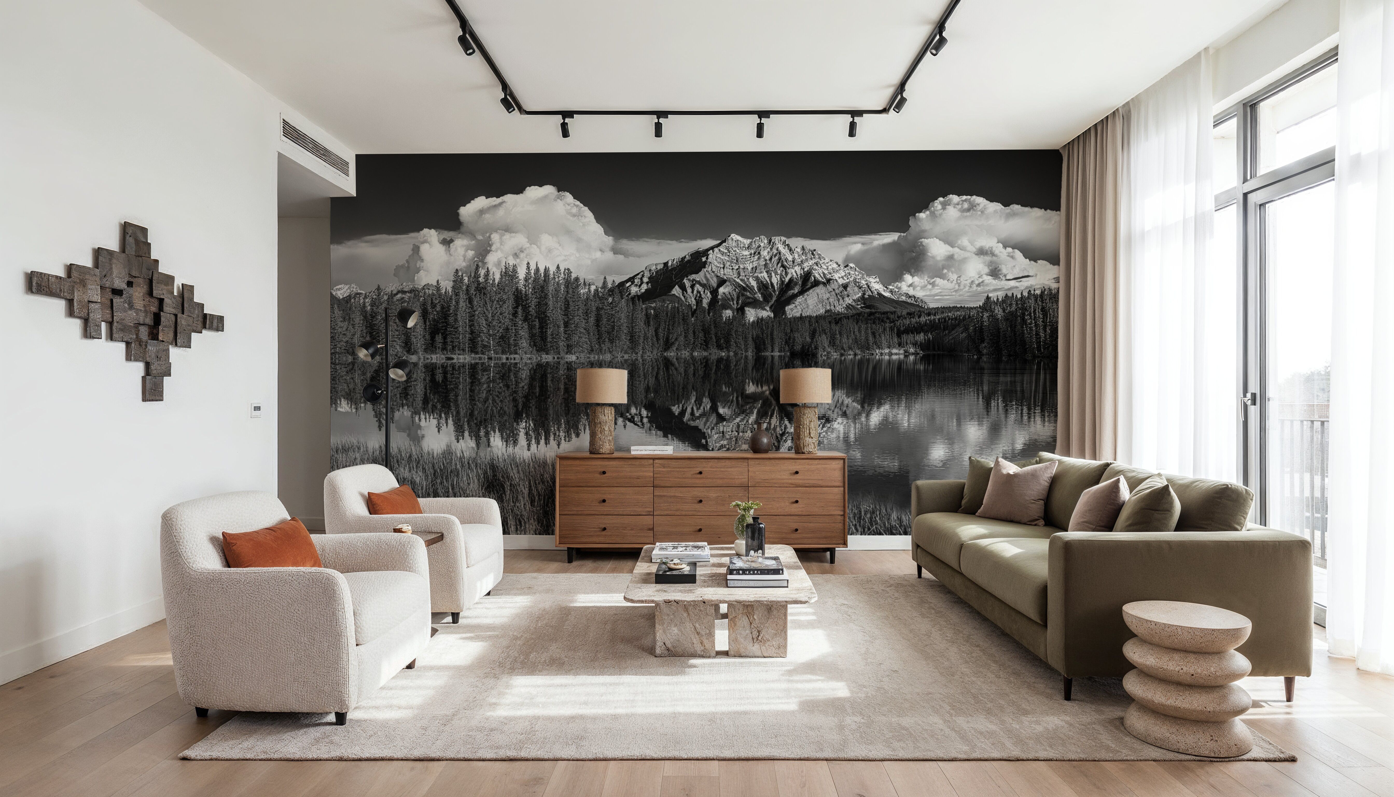 Cascade Mountain Reflection BW