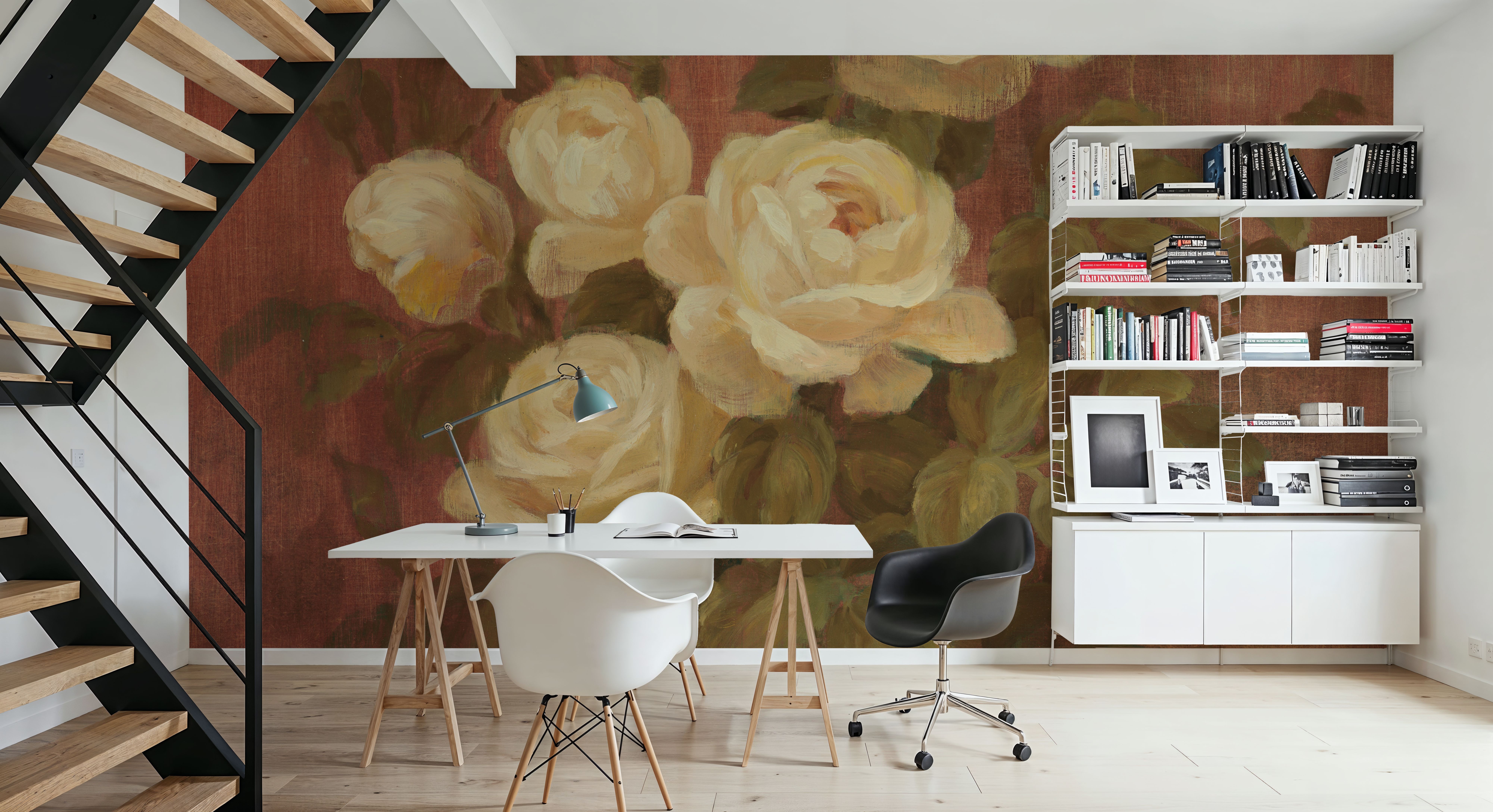 Peach Roses on Red