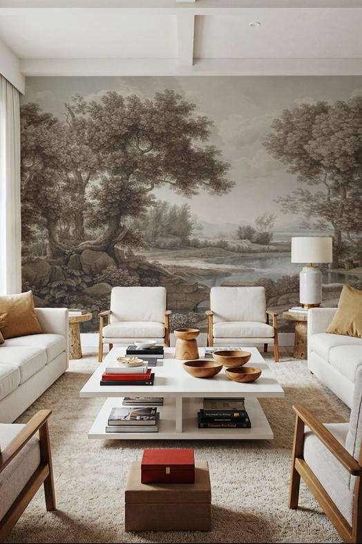 Riverbank Oak Landscape, Vintage