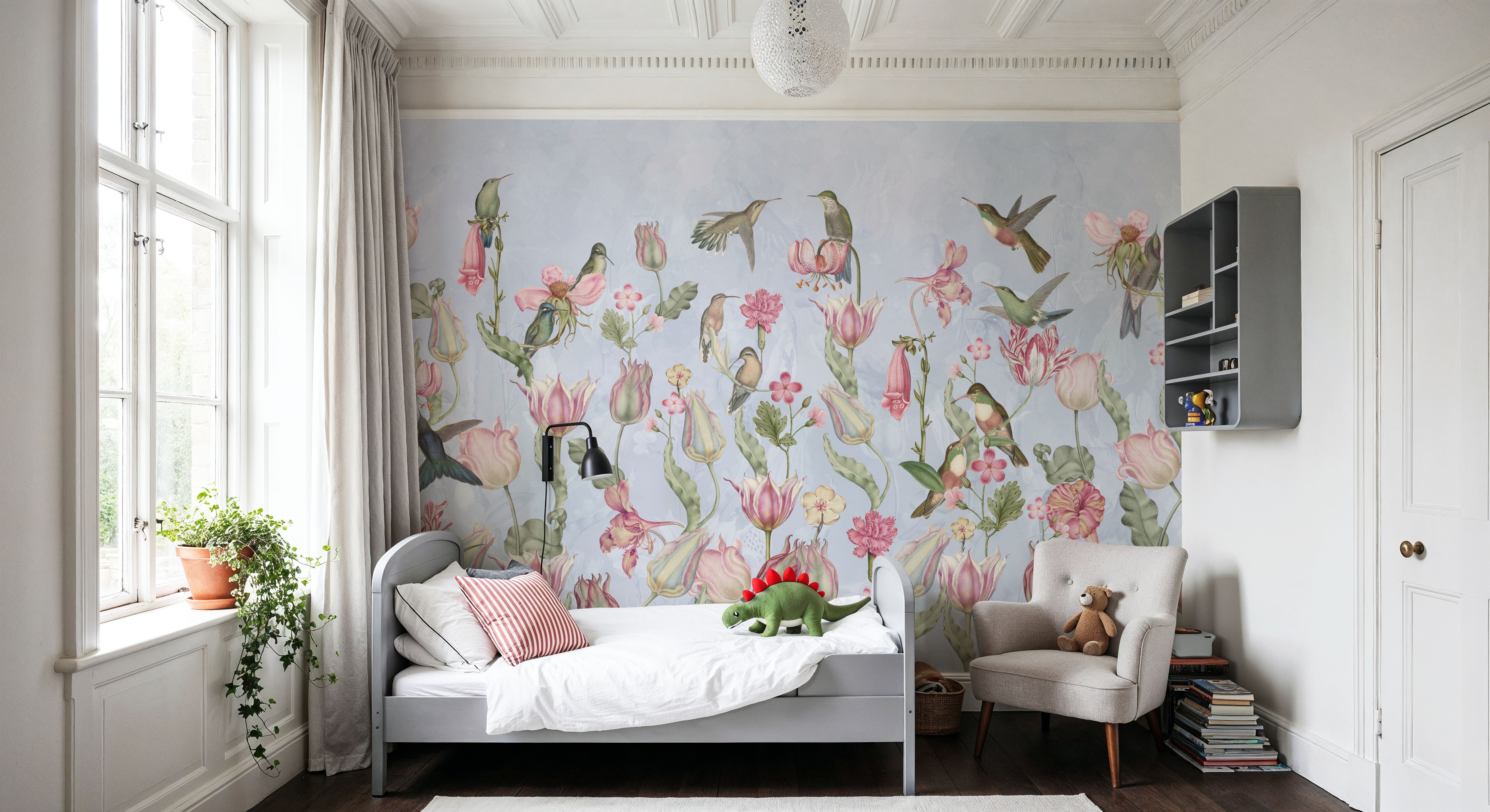 Tulips & Birds, Sky Blue