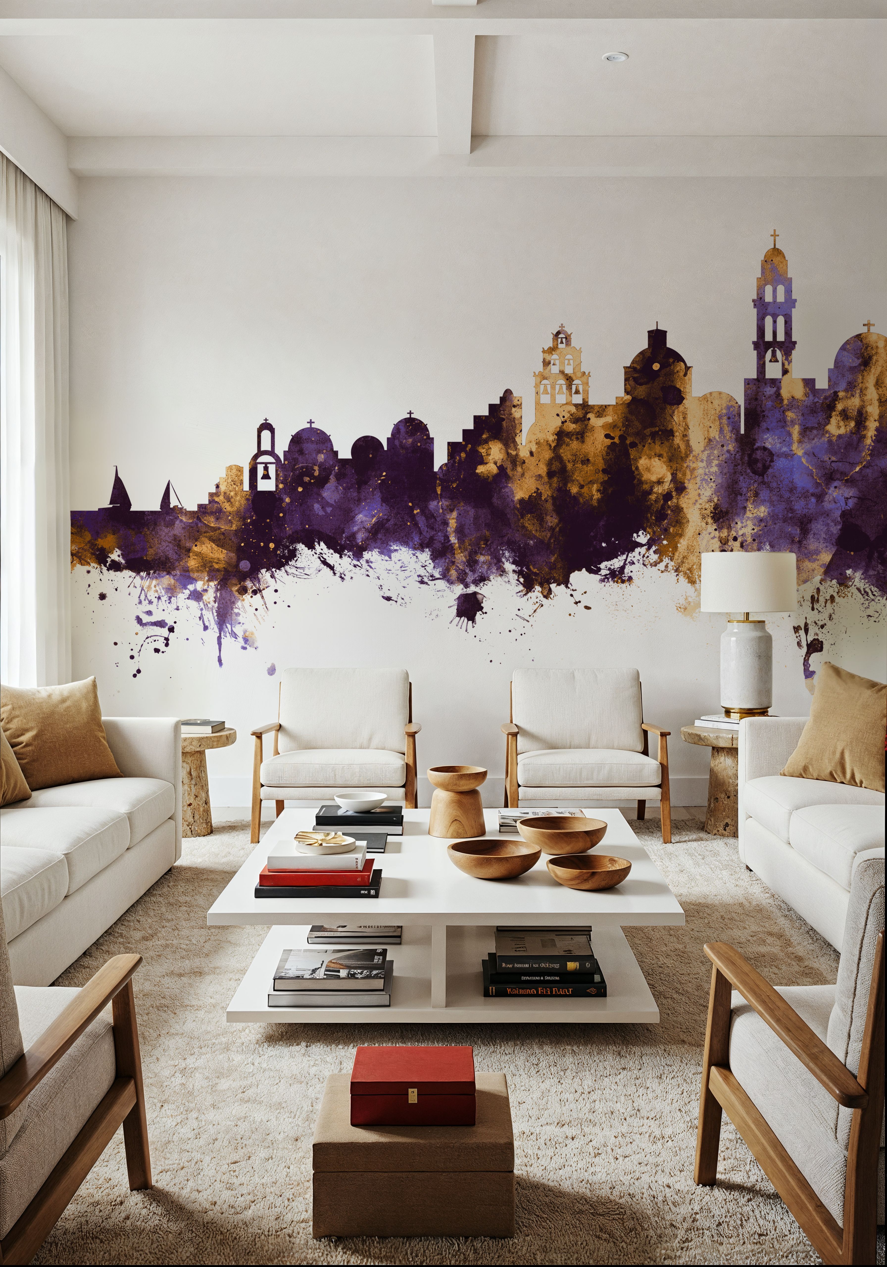 Santorini Skyline Purple & Gold
