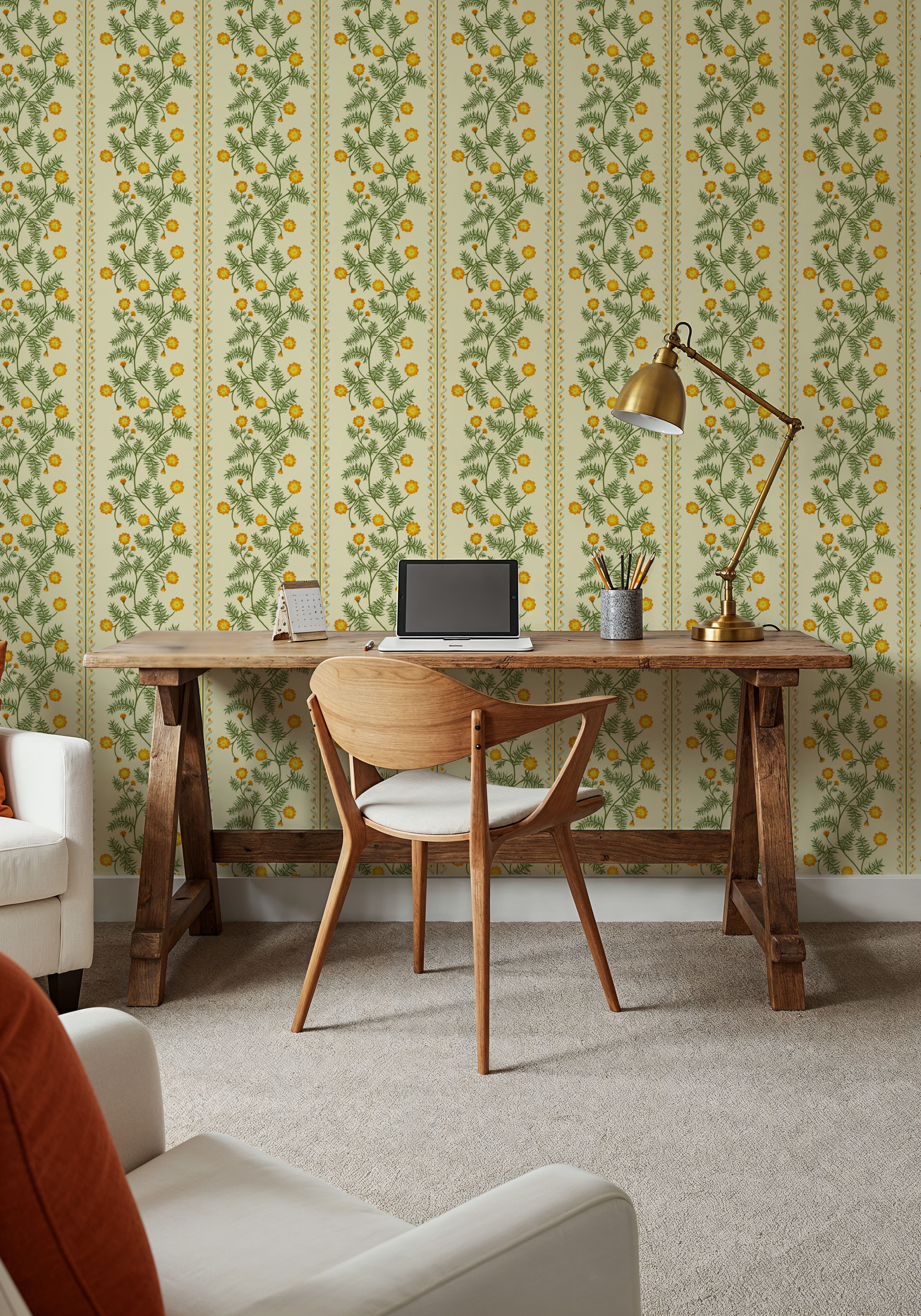 Marigold Stripes, Orange on Cream