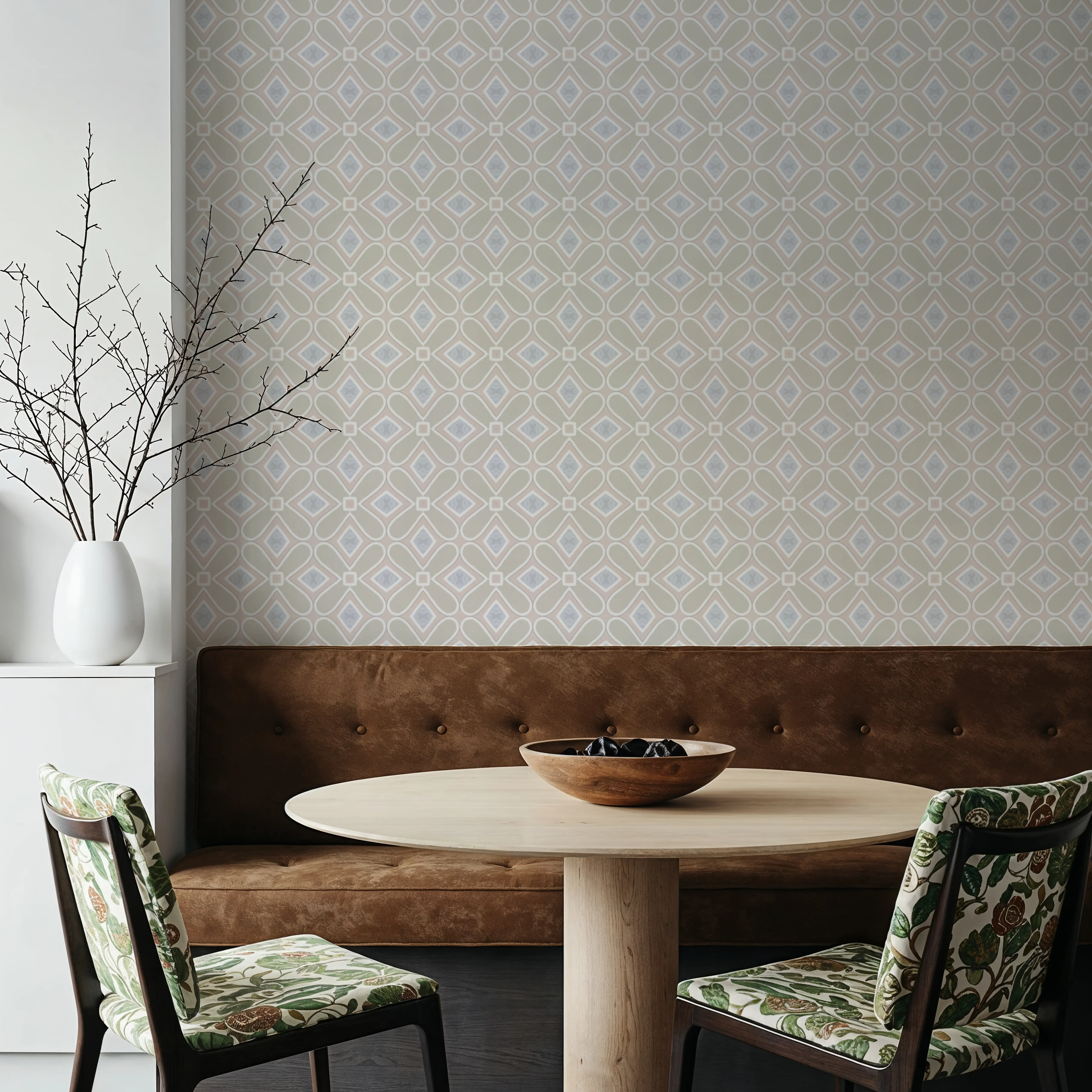 Behang - Zelij Petals - Diamanten Lijnen - Wit - Woonkamer - Wallism België - Zelfklevend of Vliesbehang