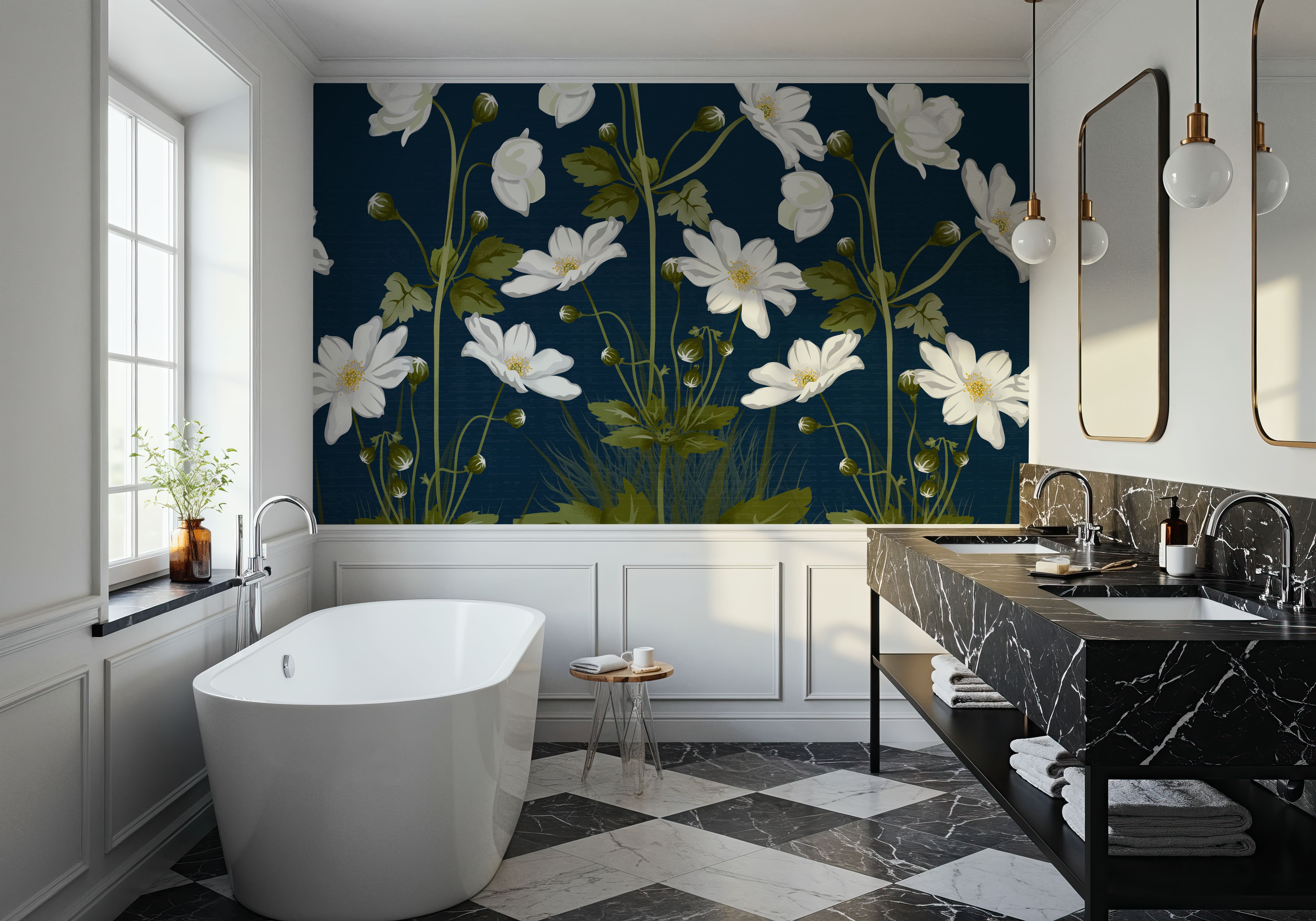 White Anemones, Denim, Tapeten