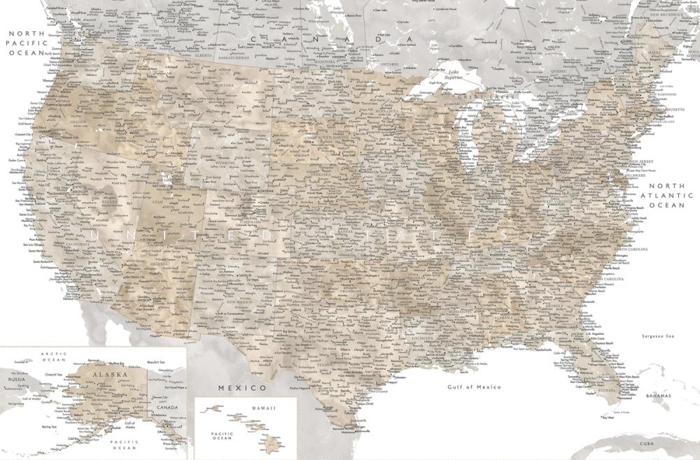 US Map Detailed - Abey