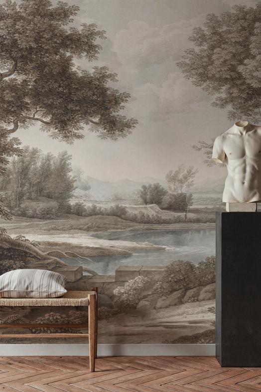 Riverbank Oak Landscape, Vintage