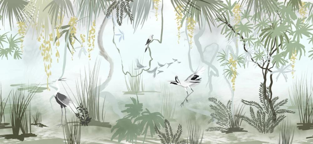 Painted Herons Scenery, Green