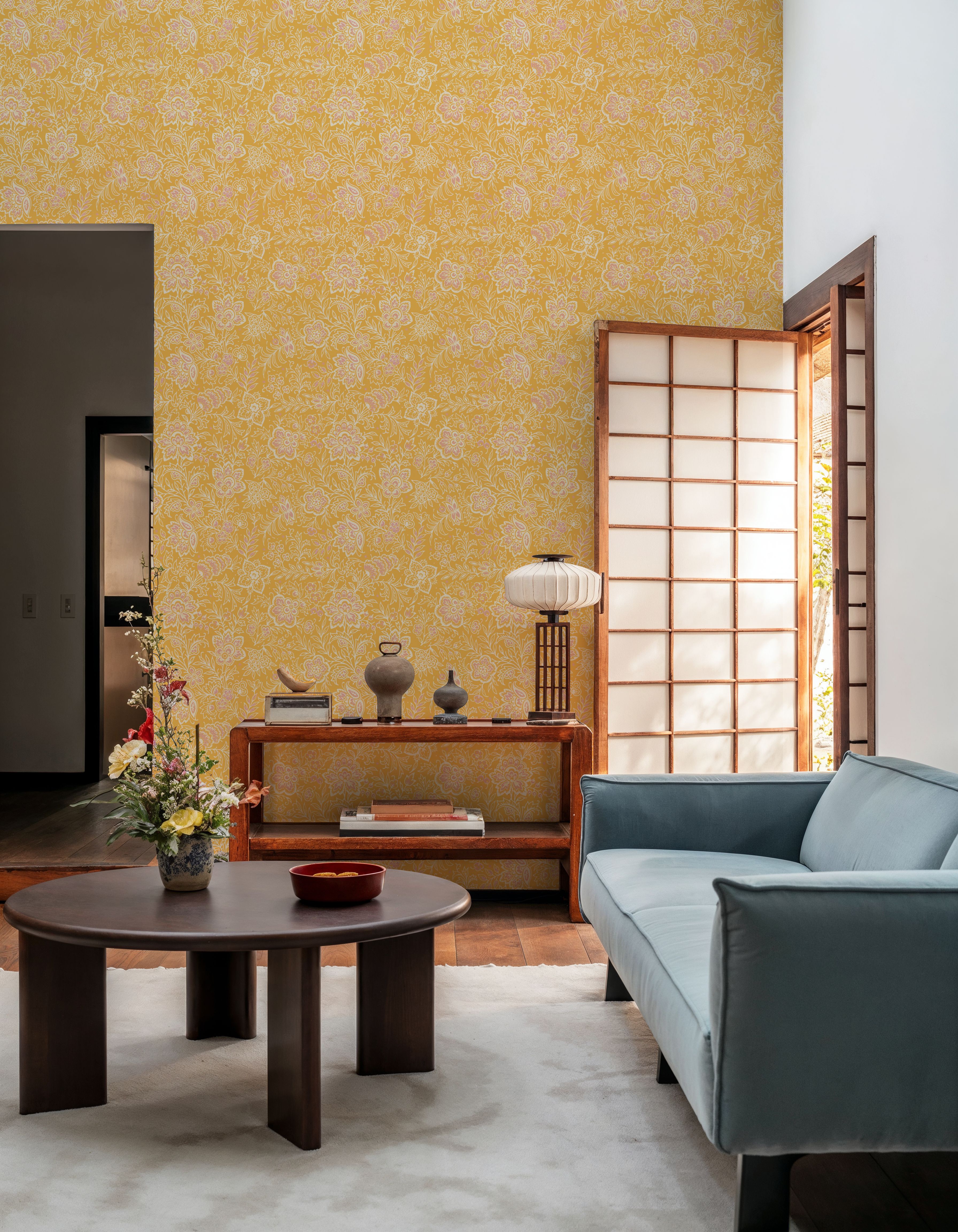 Kala Flowers White on Yellow